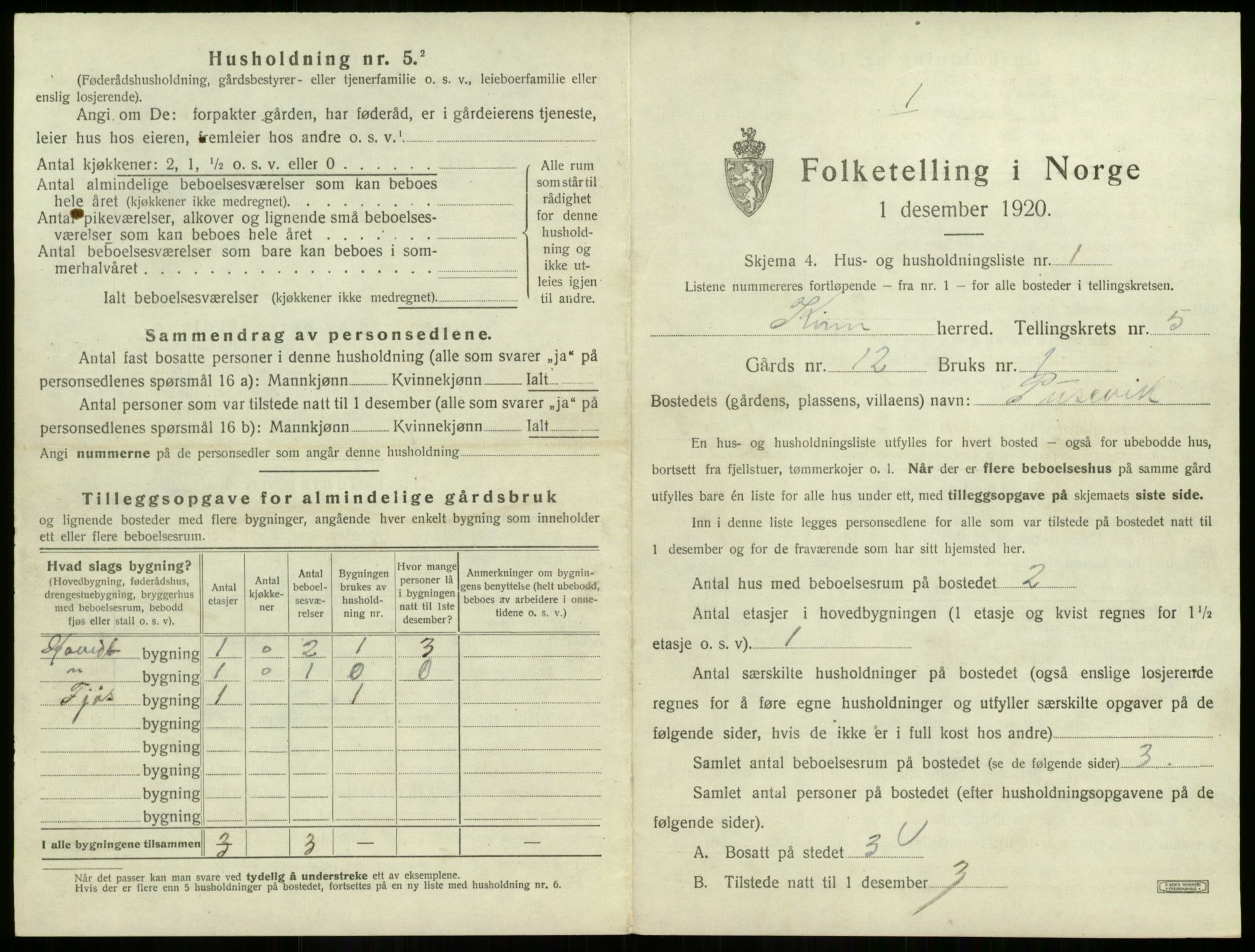 SAB, 1920 census for Kinn, 1920, p. 240