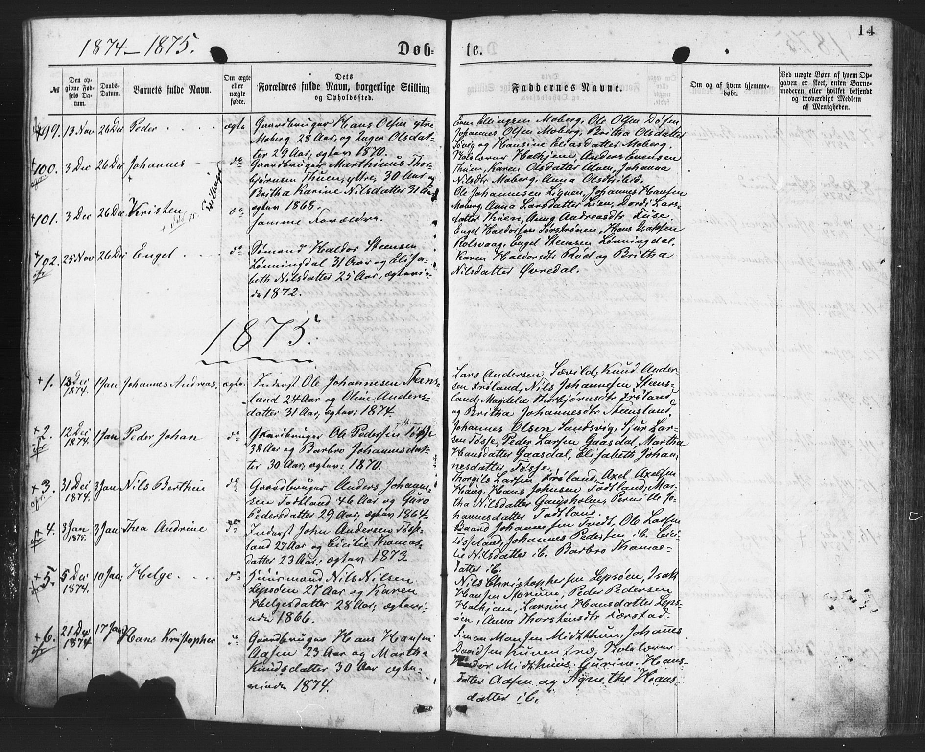 Os sokneprestembete, SAB/A-99929: Parish register (official) no. A 18, 1874-1884, p. 14