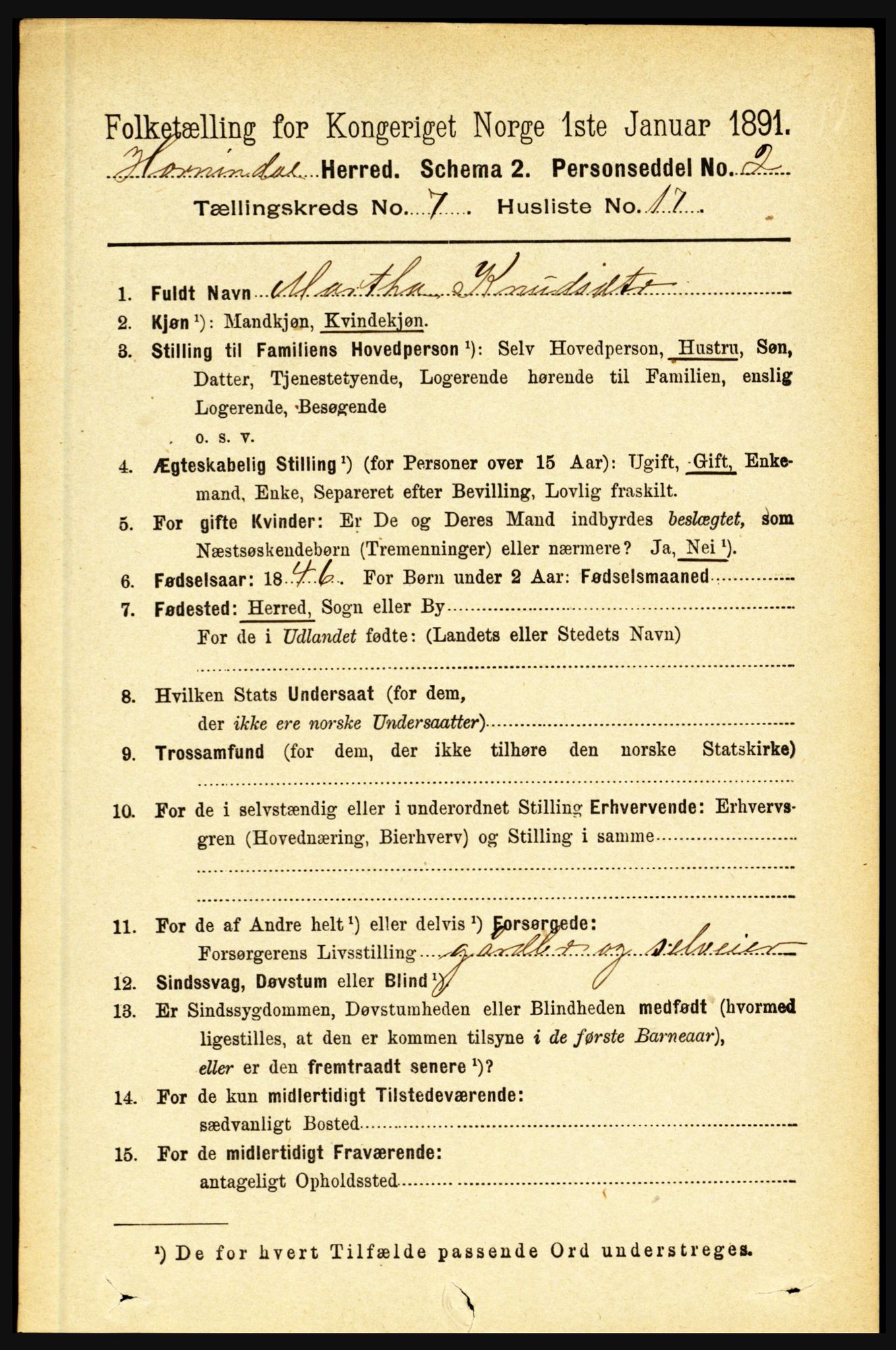 RA, 1891 census for 1444 Hornindal, 1891, p. 1861