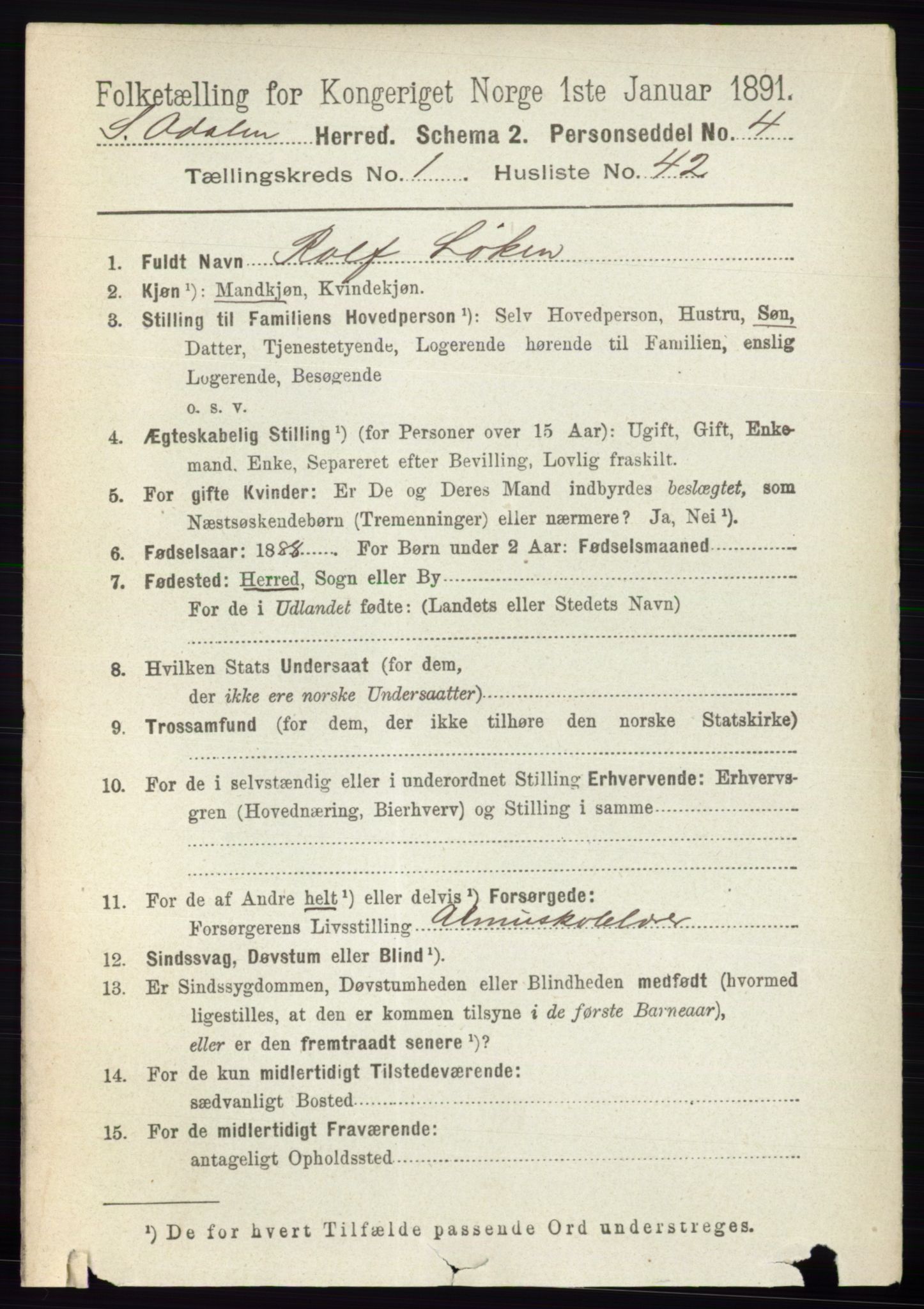RA, 1891 census for 0419 Sør-Odal, 1891, p. 346