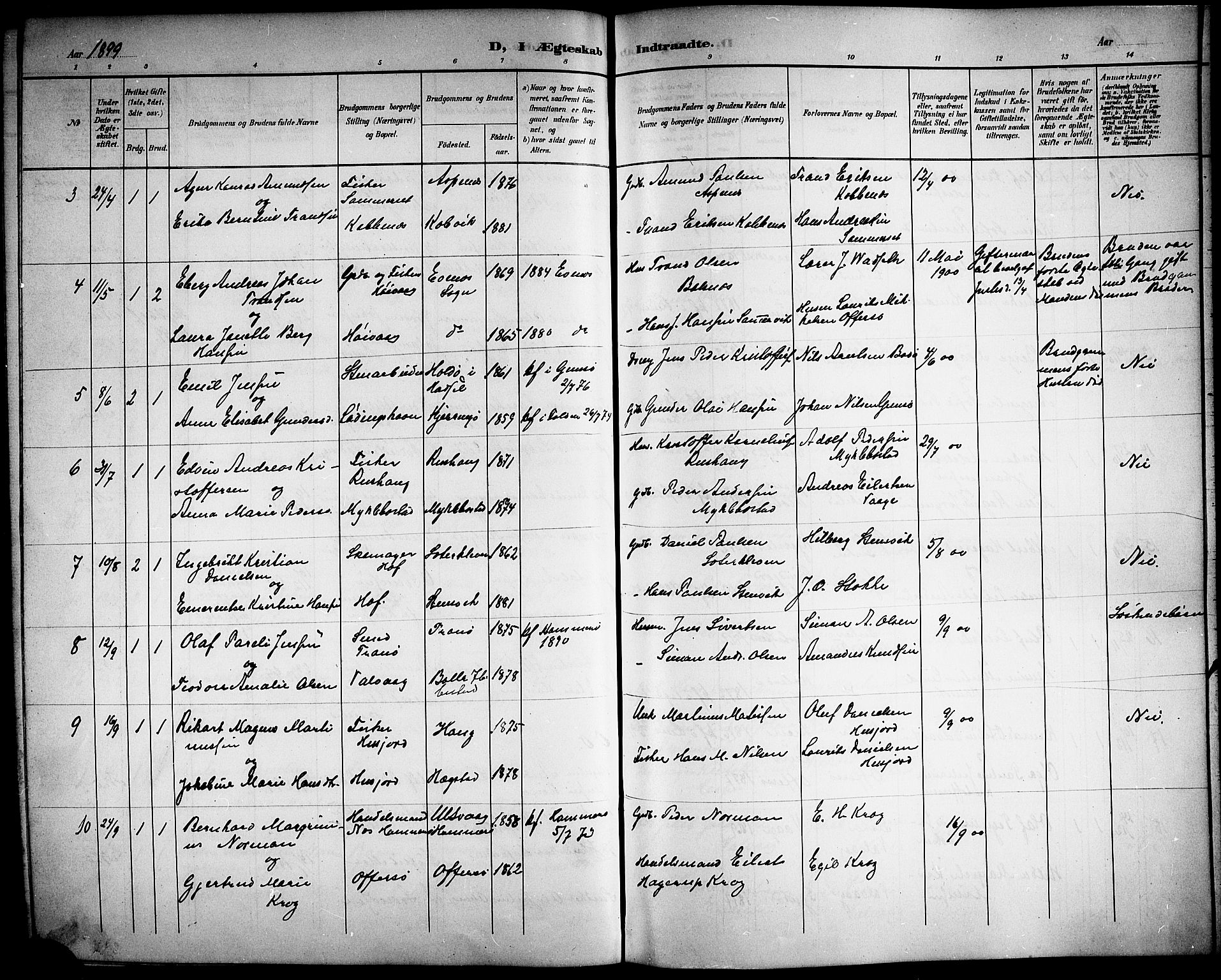 Ministerialprotokoller, klokkerbøker og fødselsregistre - Nordland, AV/SAT-A-1459/872/L1048: Parish register (copy) no. 872C04, 1898-1919