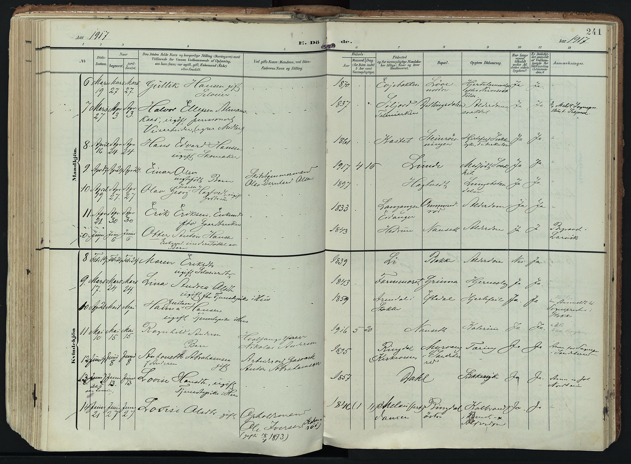 Hedrum kirkebøker, SAKO/A-344/F/Fa/L0010: Parish register (official) no. I 10, 1904-1918, p. 241