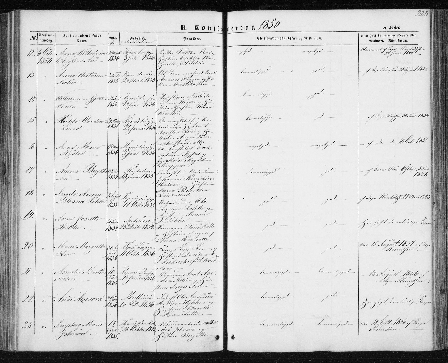 Ministerialprotokoller, klokkerbøker og fødselsregistre - Sør-Trøndelag, SAT/A-1456/602/L0112: Parish register (official) no. 602A10, 1848-1859, p. 228