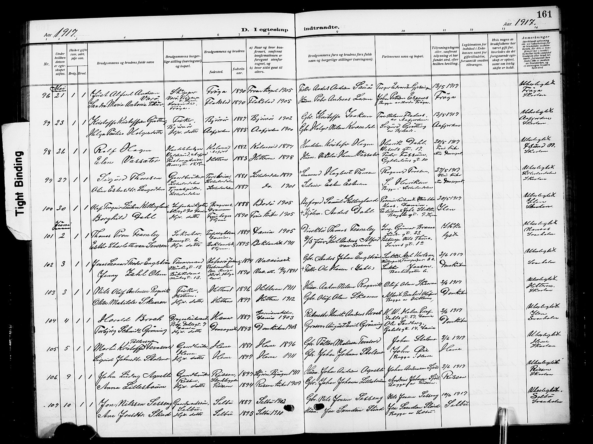Ministerialprotokoller, klokkerbøker og fødselsregistre - Sør-Trøndelag, SAT/A-1456/601/L0097: Parish register (copy) no. 601C15, 1911-1921, p. 161