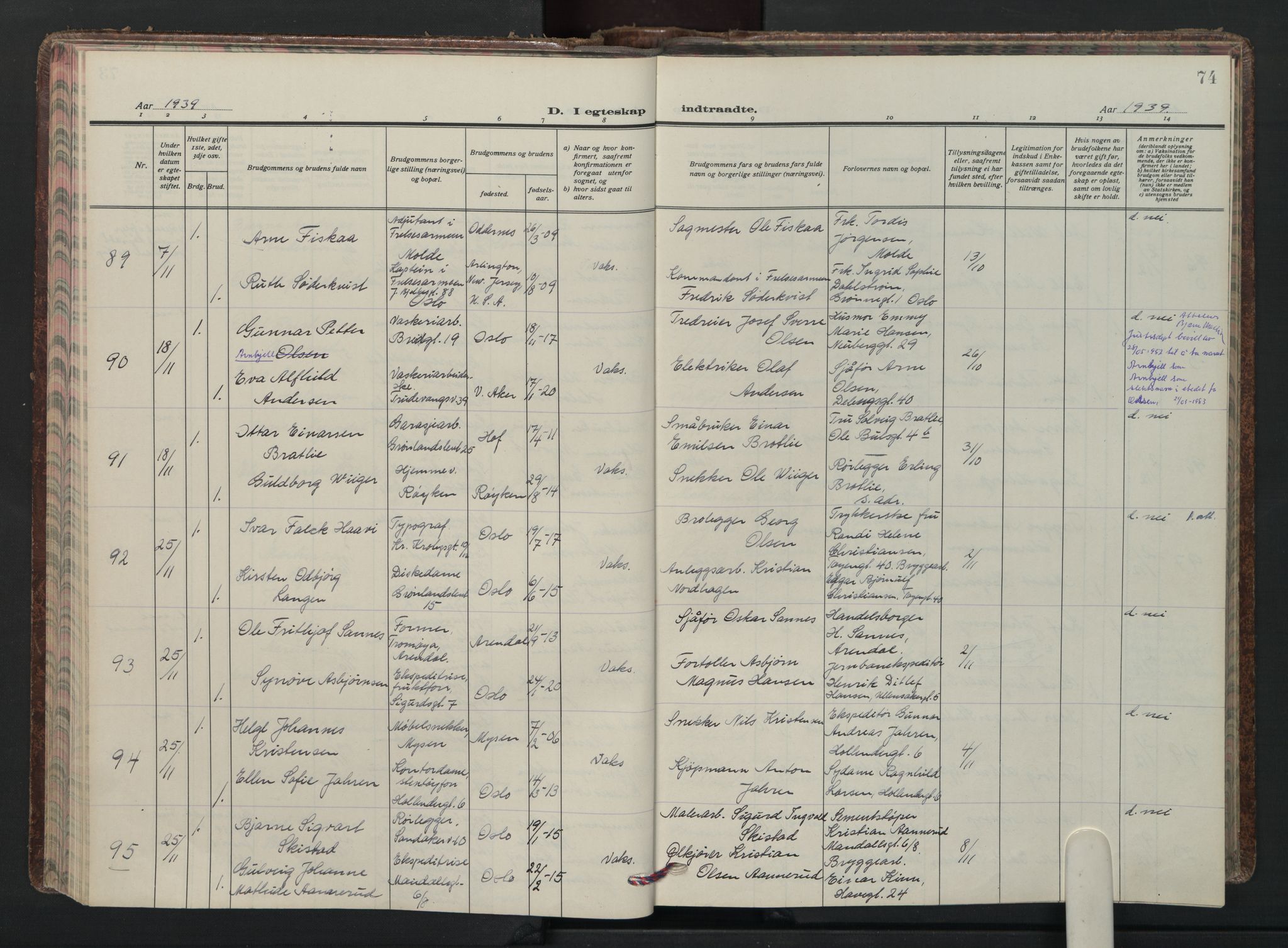 Grønland prestekontor Kirkebøker, AV/SAO-A-10848/F/Fa/L0020: Parish register (official) no. 20, 1935-1946, p. 74