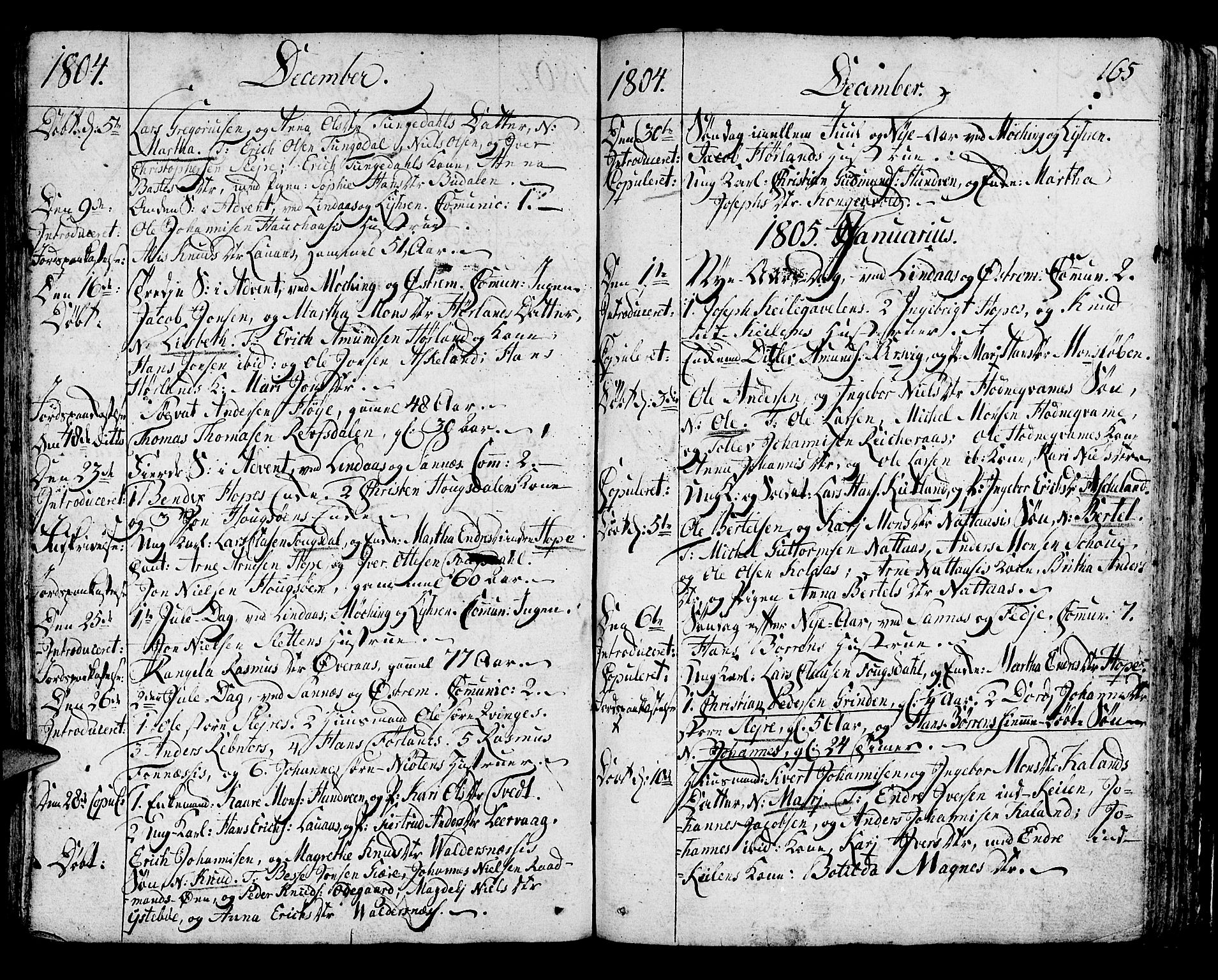 Lindås Sokneprestembete, AV/SAB-A-76701/H/Haa/Haaa/L0005: Parish register (official) no. A 5, 1791-1813, p. 165