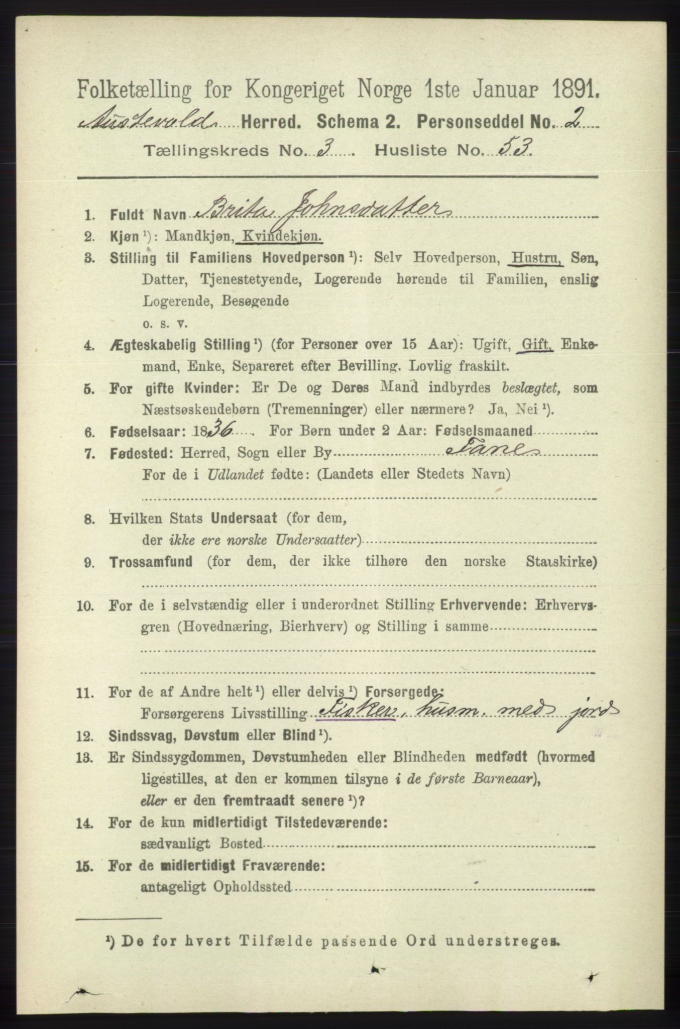 RA, 1891 census for 1244 Austevoll, 1891, p. 1323