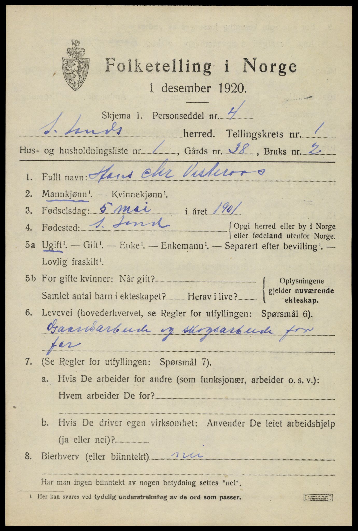 SAH, 1920 census for Søndre Land, 1920, p. 1227