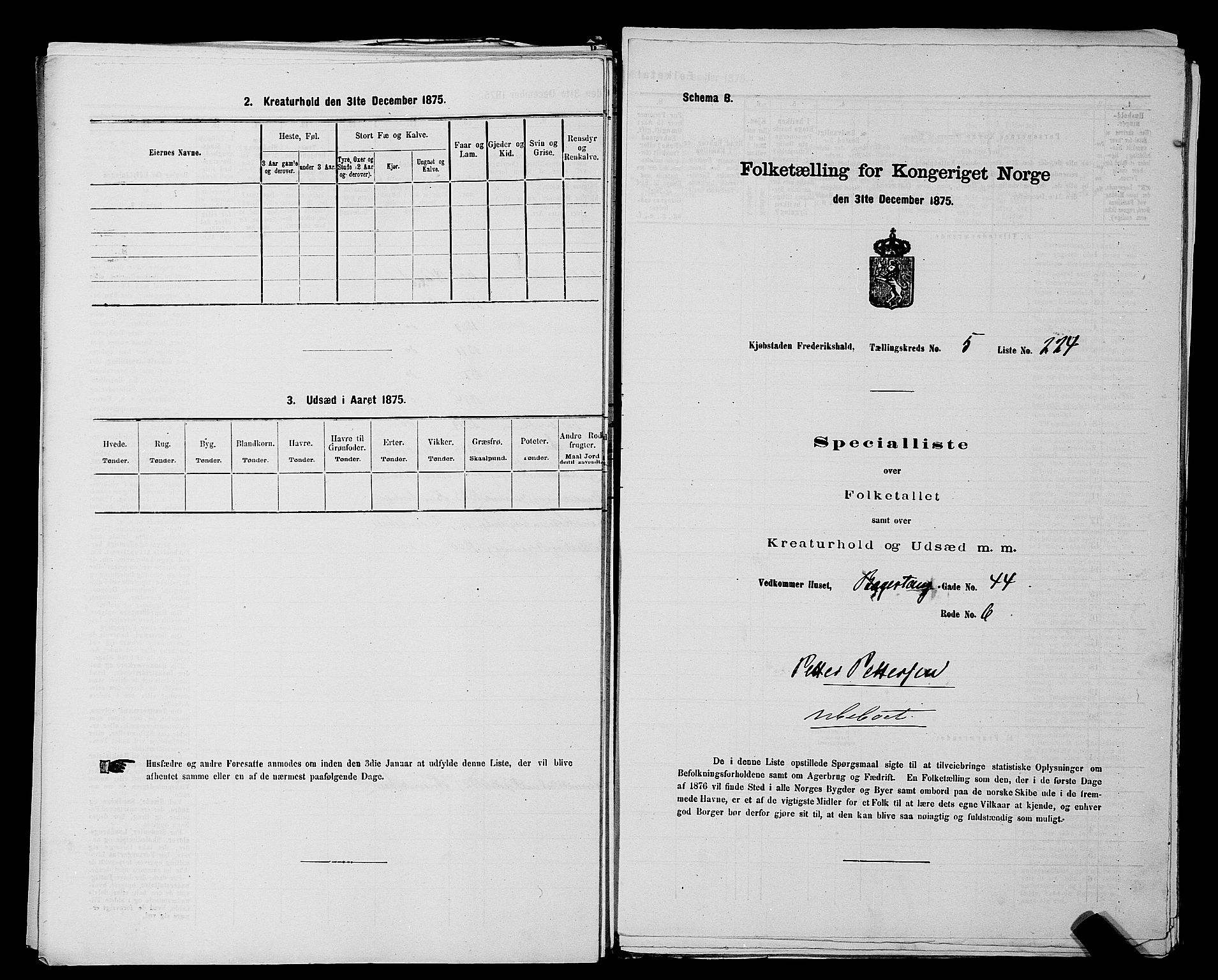 RA, 1875 census for 0101P Fredrikshald, 1875, p. 539