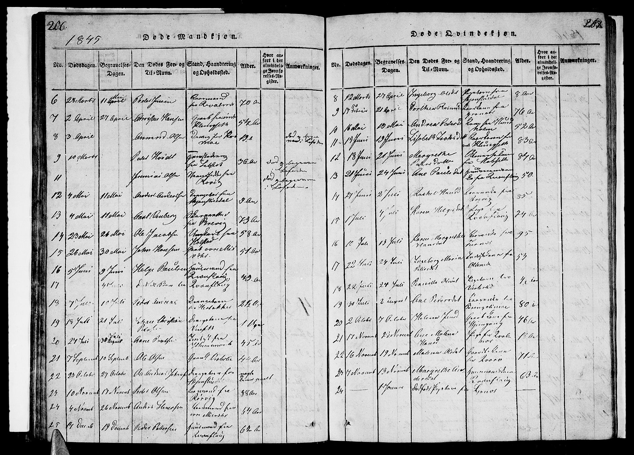 Ministerialprotokoller, klokkerbøker og fødselsregistre - Nordland, AV/SAT-A-1459/852/L0752: Parish register (copy) no. 852C03, 1840-1855, p. 206-207