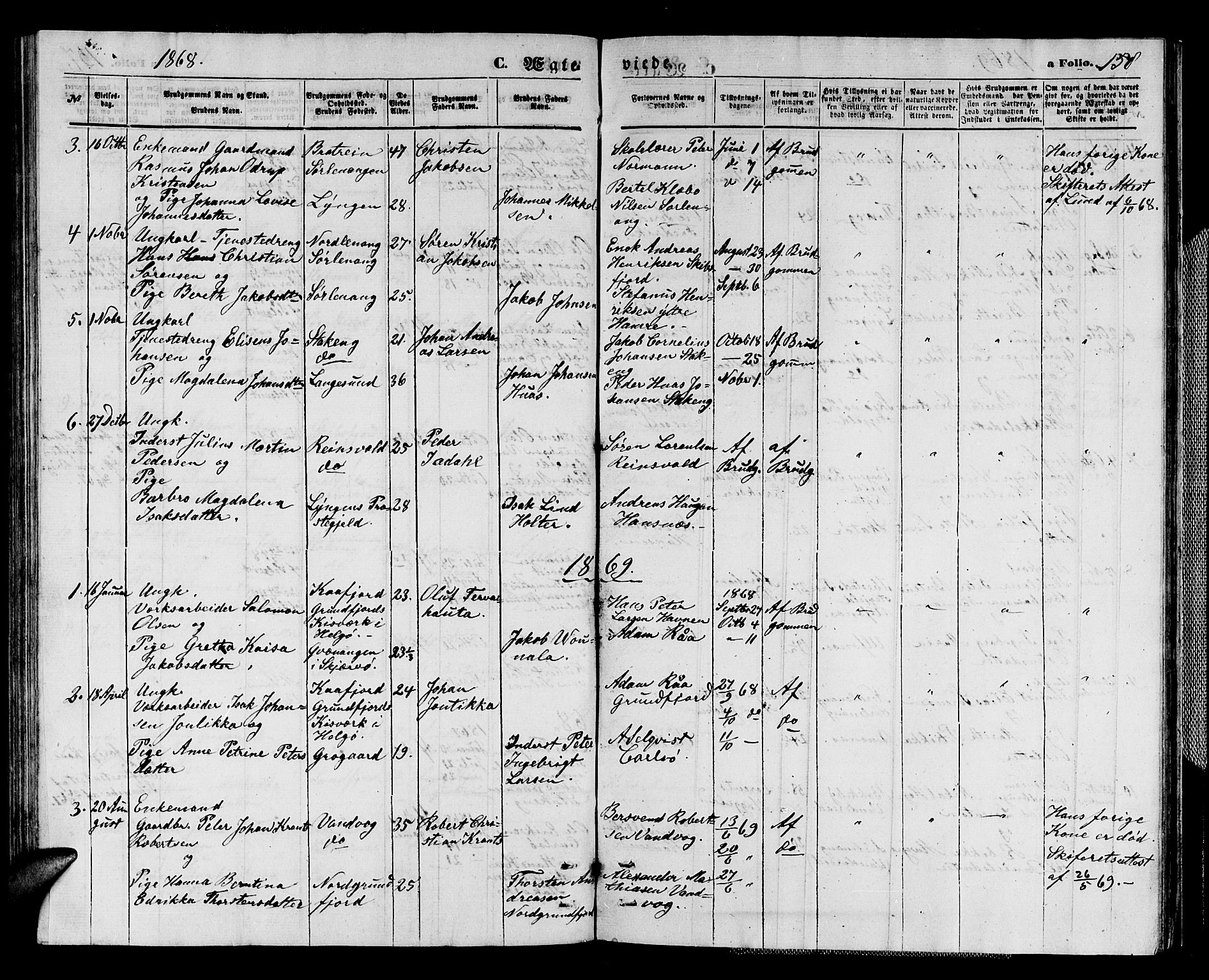 Karlsøy sokneprestembete, AV/SATØ-S-1299/H/Ha/Hab/L0003klokker: Parish register (copy) no. 3, 1862-1877, p. 158