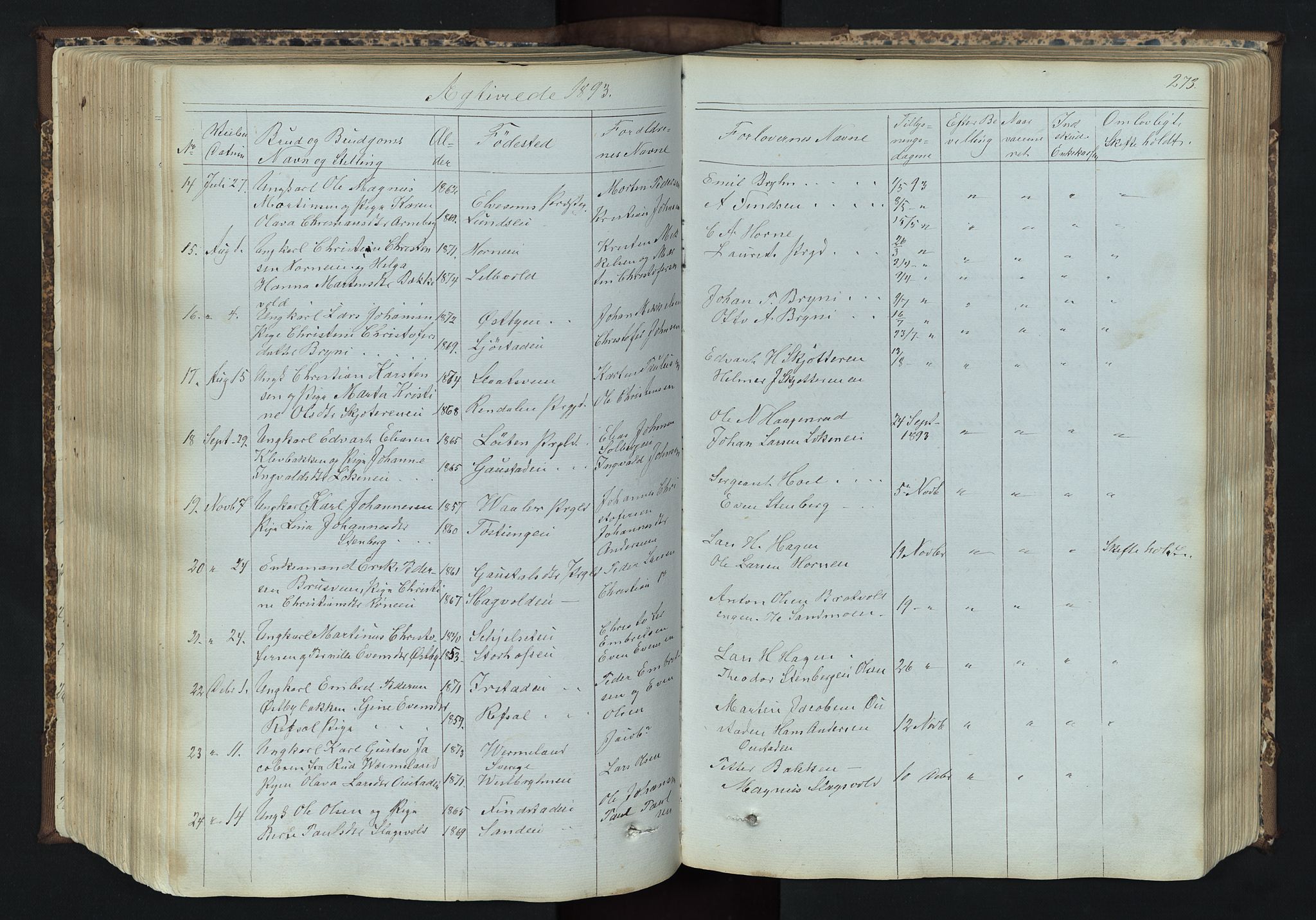Romedal prestekontor, SAH/PREST-004/L/L0011: Parish register (copy) no. 11, 1867-1895, p. 273