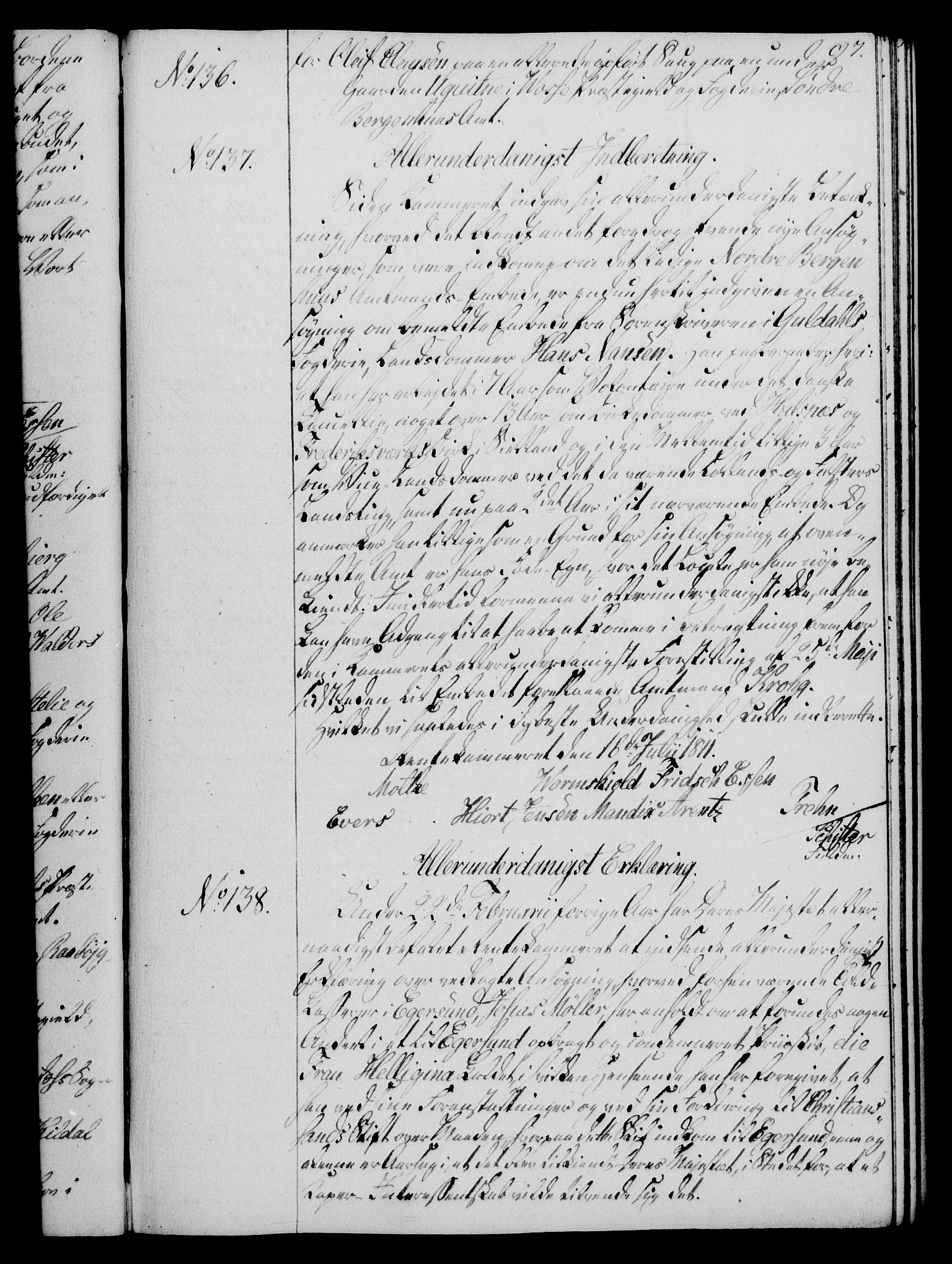 Rentekammeret, Kammerkanselliet, AV/RA-EA-3111/G/Gg/Gga/L0020: Norsk ekspedisjonsprotokoll med register (merket RK 53.20), 1811-1814, p. 97