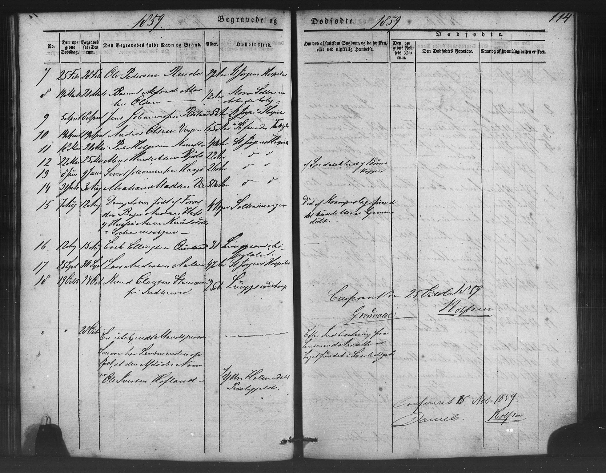 St. Jørgens hospital og Årstad sokneprestembete, AV/SAB-A-99934: Parish register (copy) no. A 5, 1844-1871, p. 114