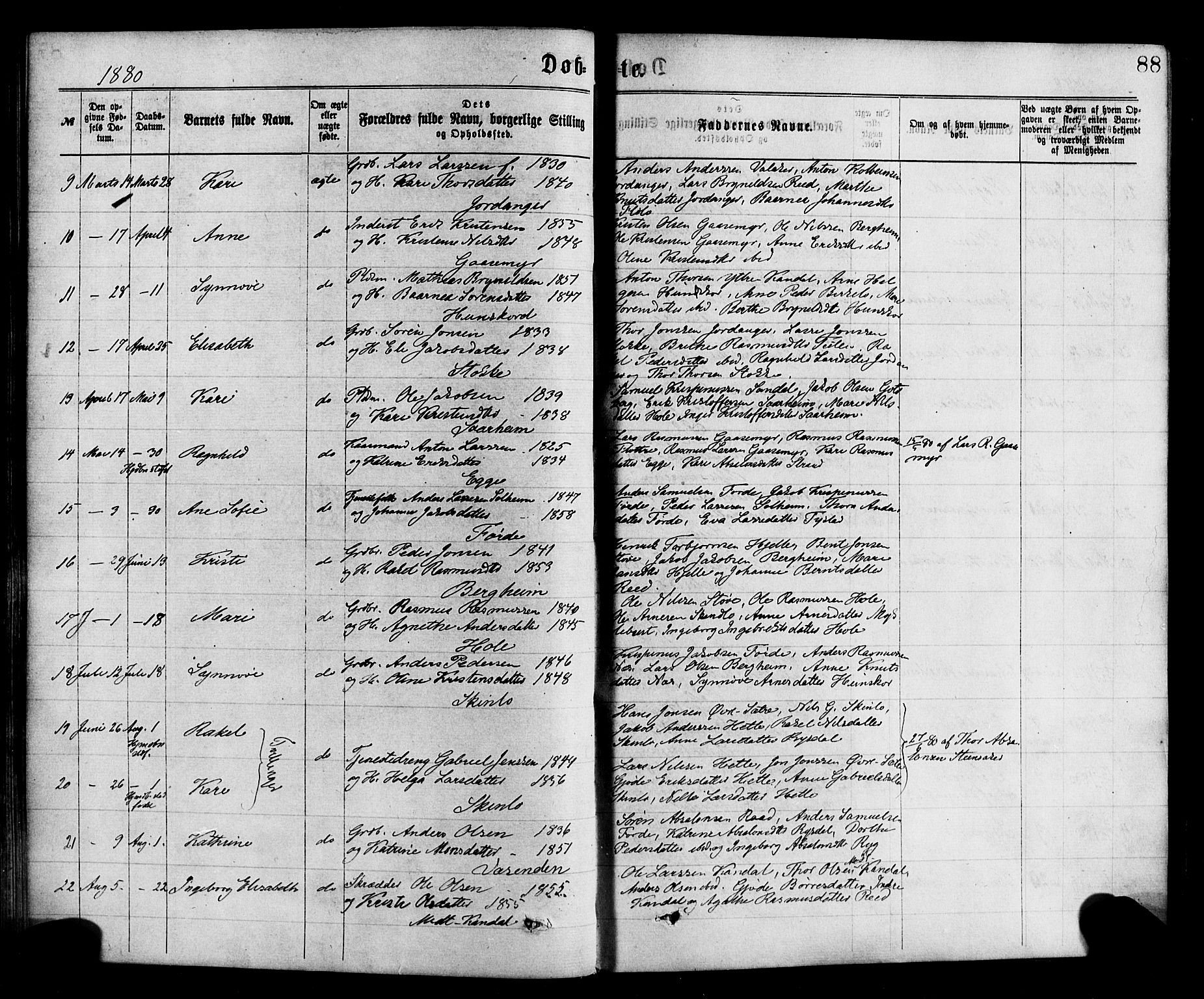 Gloppen sokneprestembete, AV/SAB-A-80101/H/Haa/Haac/L0001: Parish register (official) no. C 1, 1871-1886, p. 88