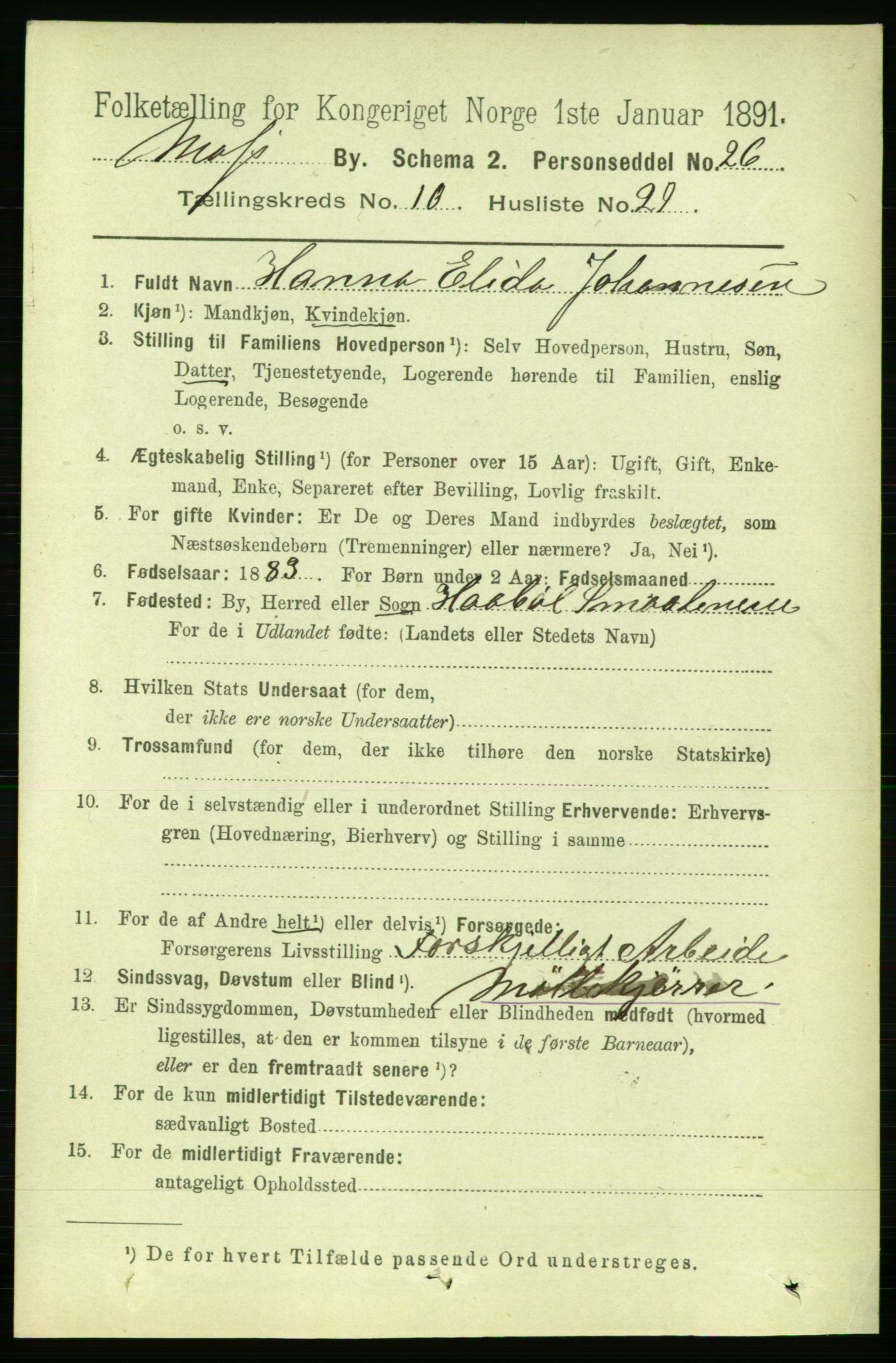 RA, 1891 census for 0104 Moss, 1891, p. 6015