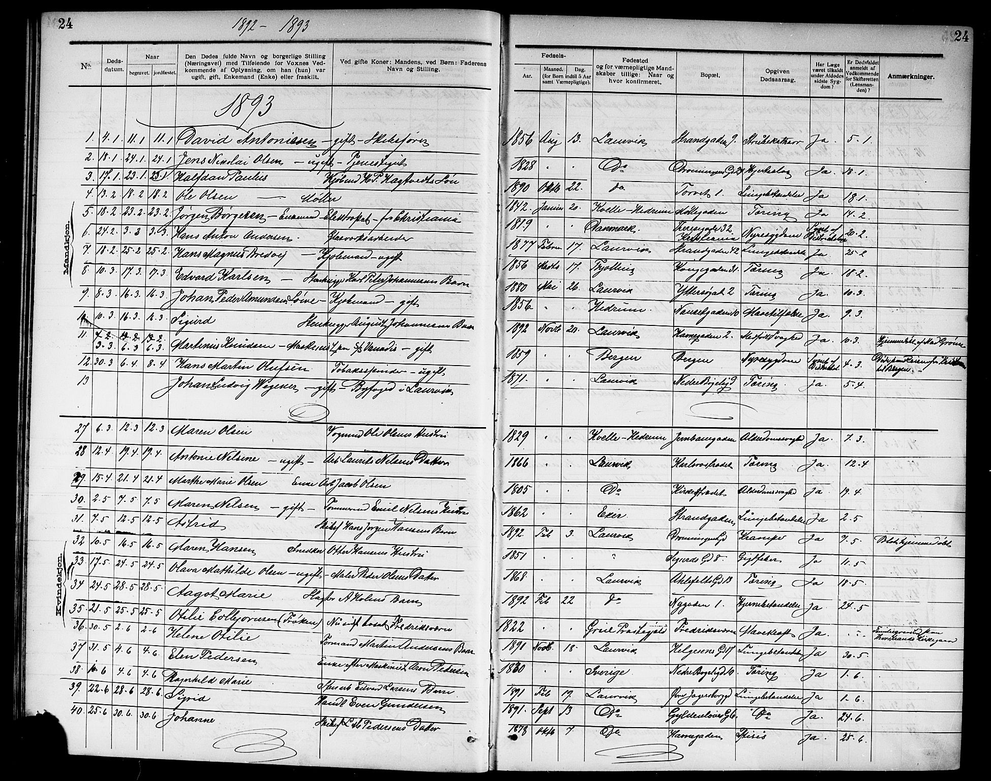 Larvik kirkebøker, SAKO/A-352/G/Ga/L0007: Parish register (copy) no. I 7, 1888-1918, p. 24