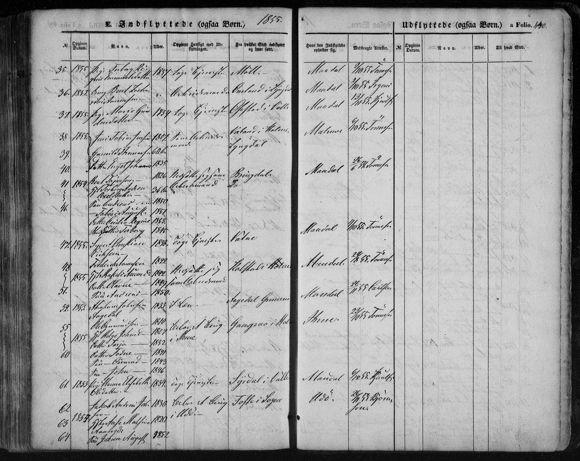 Mandal sokneprestkontor, AV/SAK-1111-0030/F/Fa/Faa/L0013: Parish register (official) no. A 13, 1847-1859, p. 440