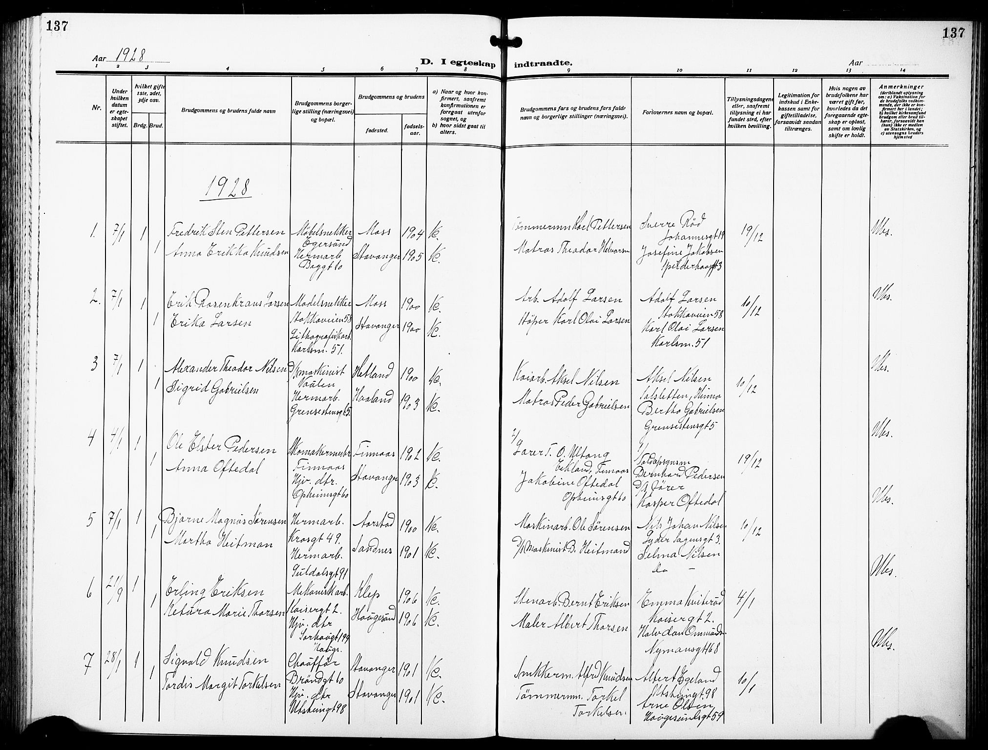 St. Johannes sokneprestkontor, SAST/A-101814/001/30/30BB/L0007: Parish register (copy) no. B 7, 1917-1932, p. 137