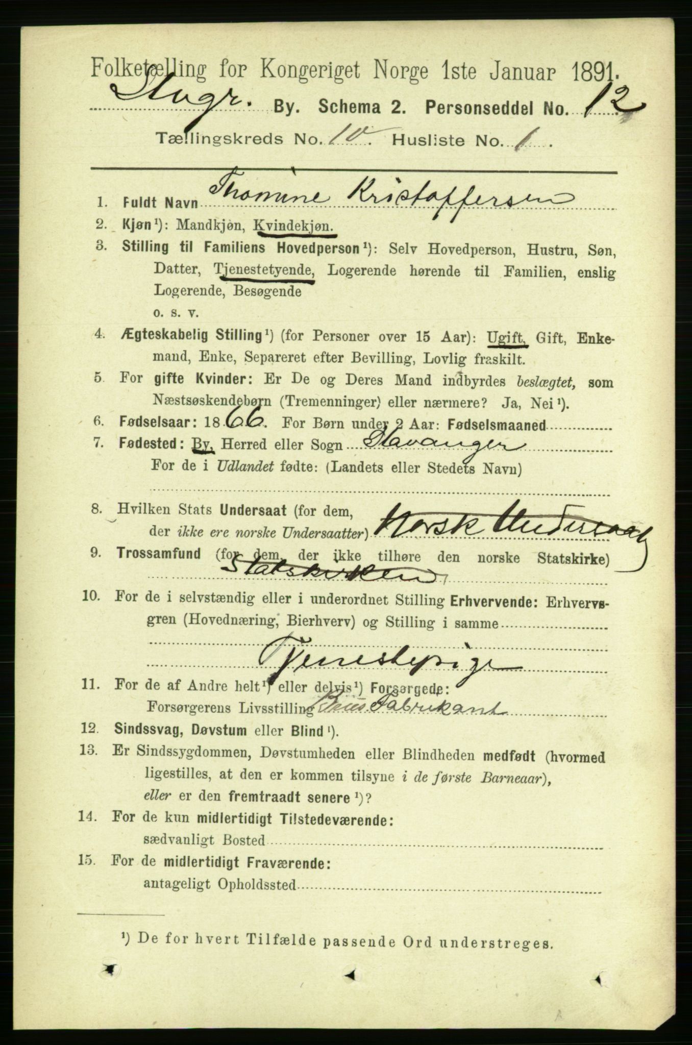 RA, 1891 census for 1103 Stavanger, 1891, p. 13721