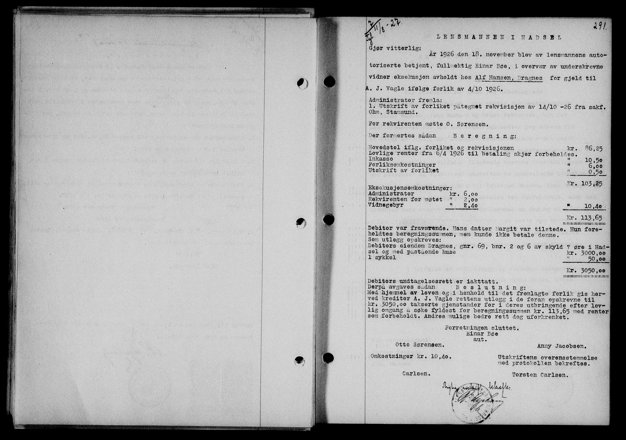 Vesterålen sorenskriveri, SAT/A-4180/1/2/2Ca/L0044: Mortgage book no. 37, 1927-1927, Deed date: 11.08.1927