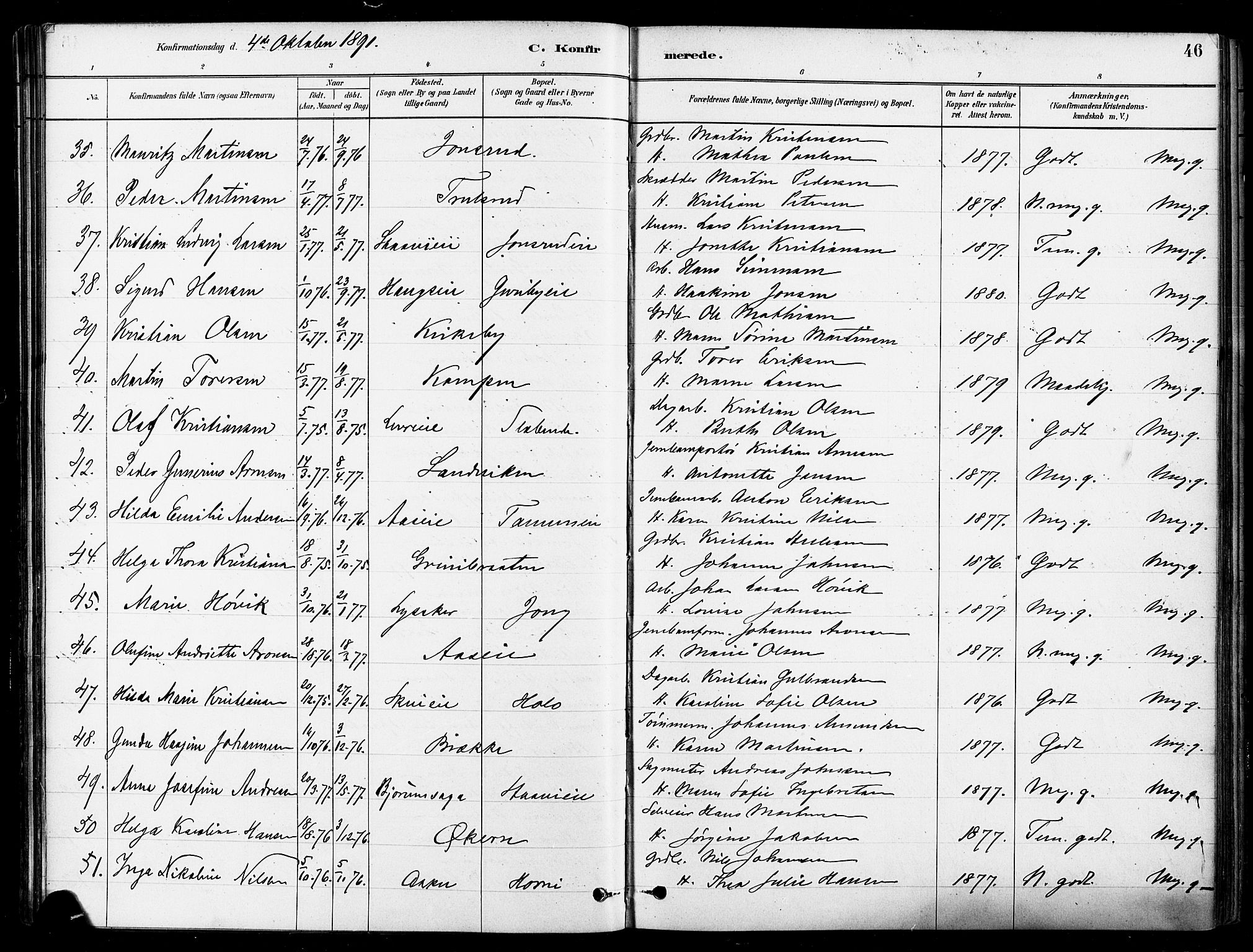 Asker prestekontor Kirkebøker, AV/SAO-A-10256a/F/Fb/L0002: Parish register (official) no. II 2, 1879-1921, p. 46