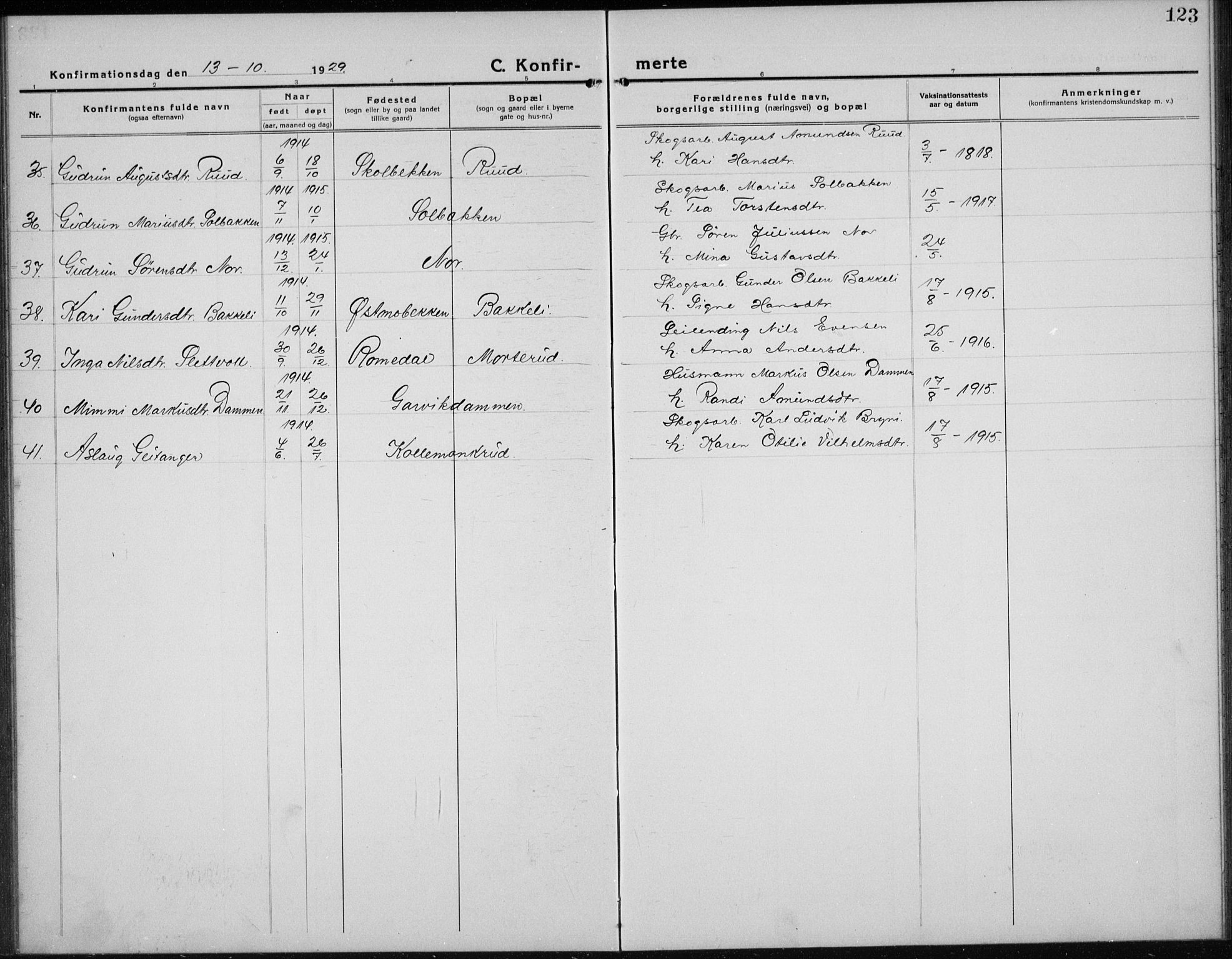 Nord-Odal prestekontor, AV/SAH-PREST-032/H/Ha/Hab/L0004: Parish register (copy) no. 4, 1921-1936, p. 123