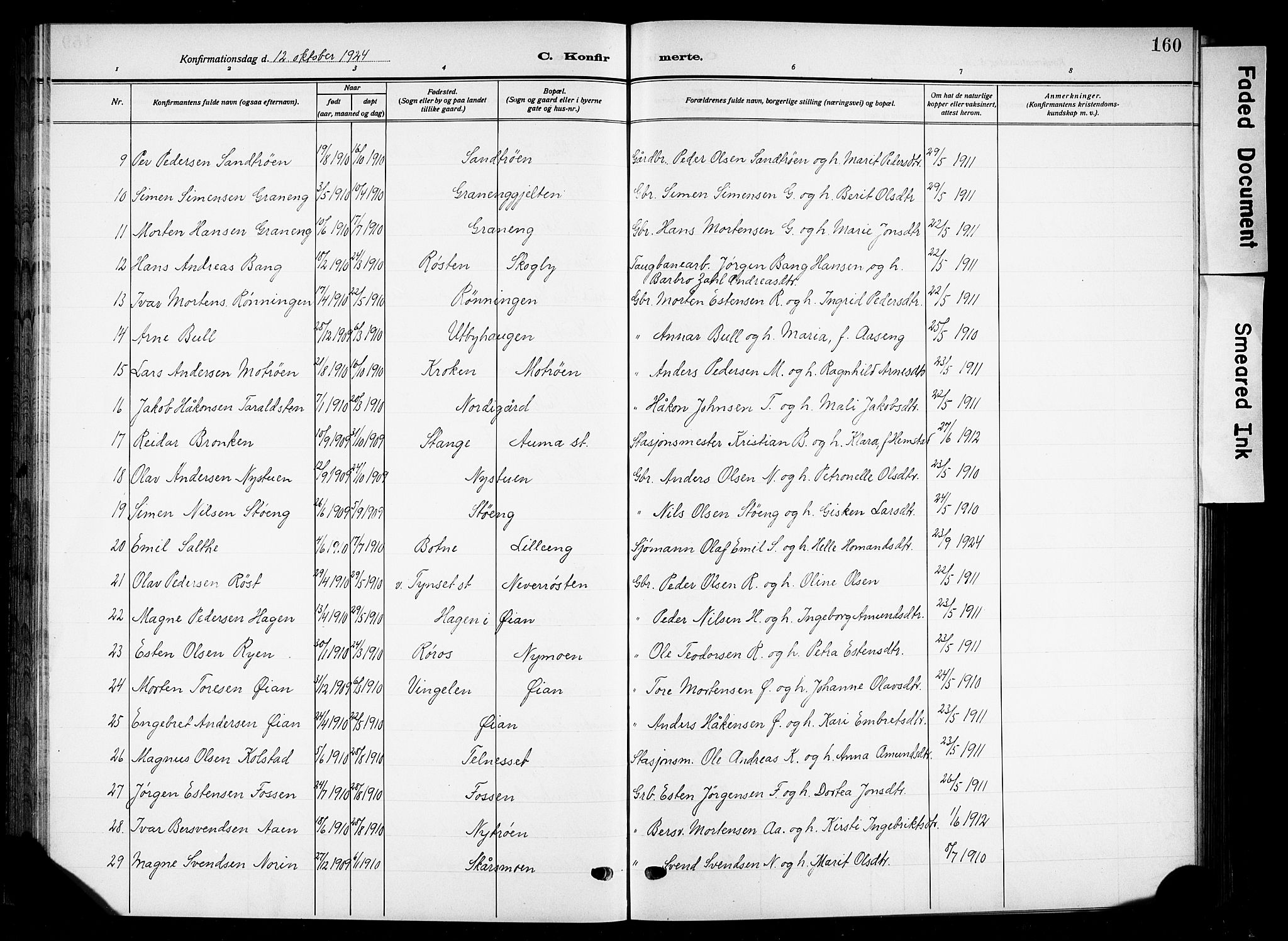 Tynset prestekontor, SAH/PREST-058/H/Ha/Hab/L0011: Parish register (copy) no. 11, 1915-1930, p. 160