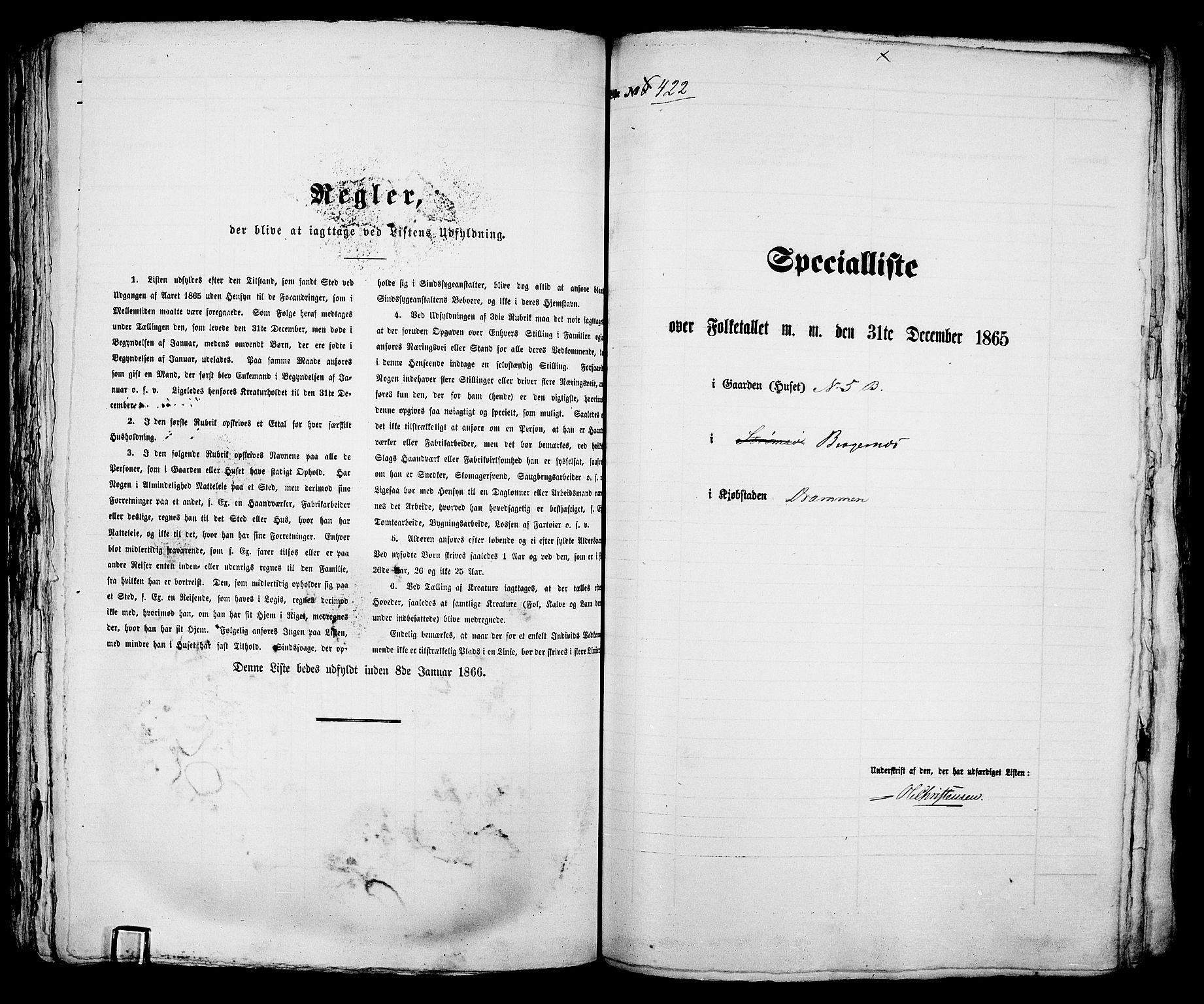 RA, 1865 census for Bragernes in Drammen, 1865, p. 889