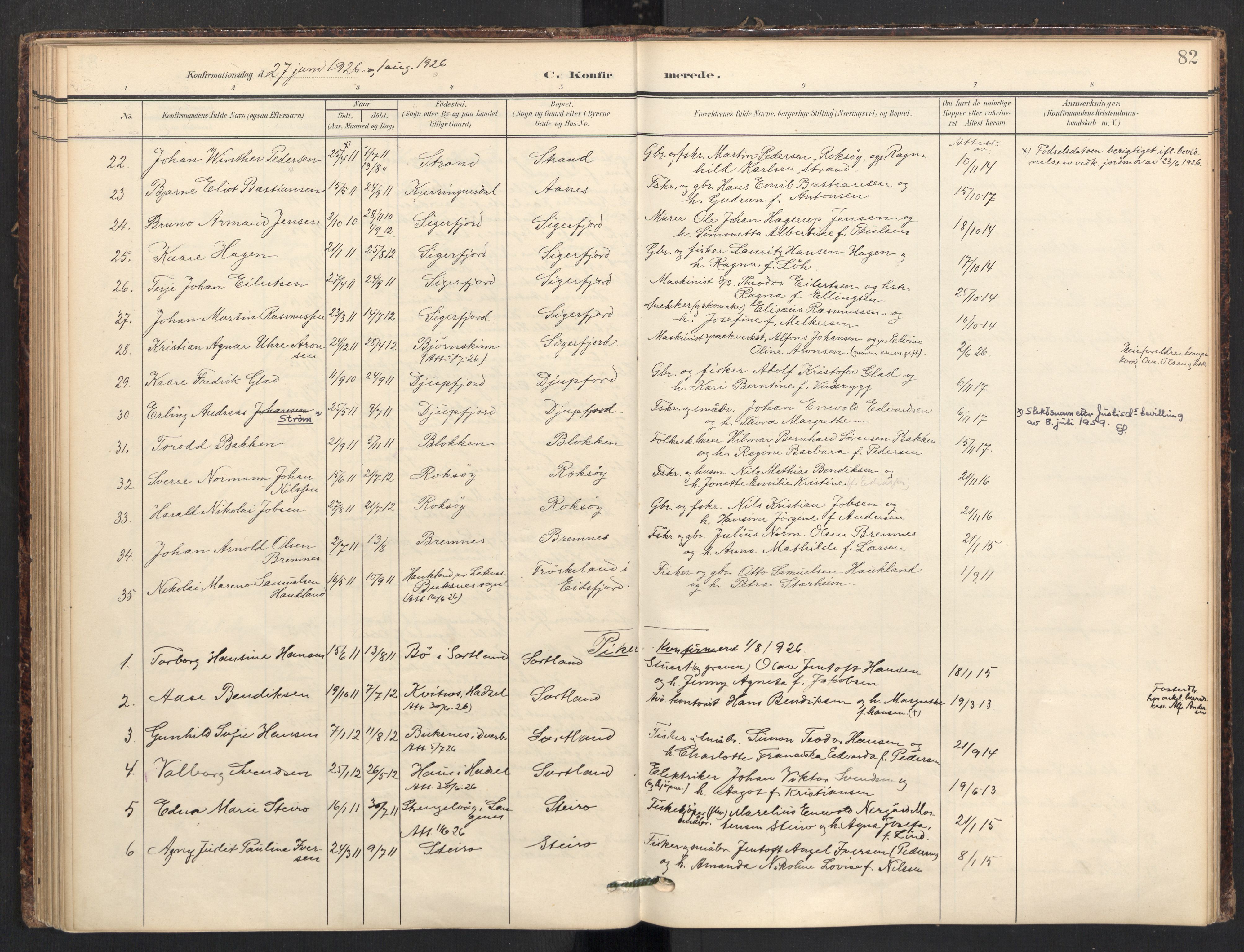 Ministerialprotokoller, klokkerbøker og fødselsregistre - Nordland, AV/SAT-A-1459/895/L1375: Parish register (official) no. 895A10, 1907-1938, p. 82