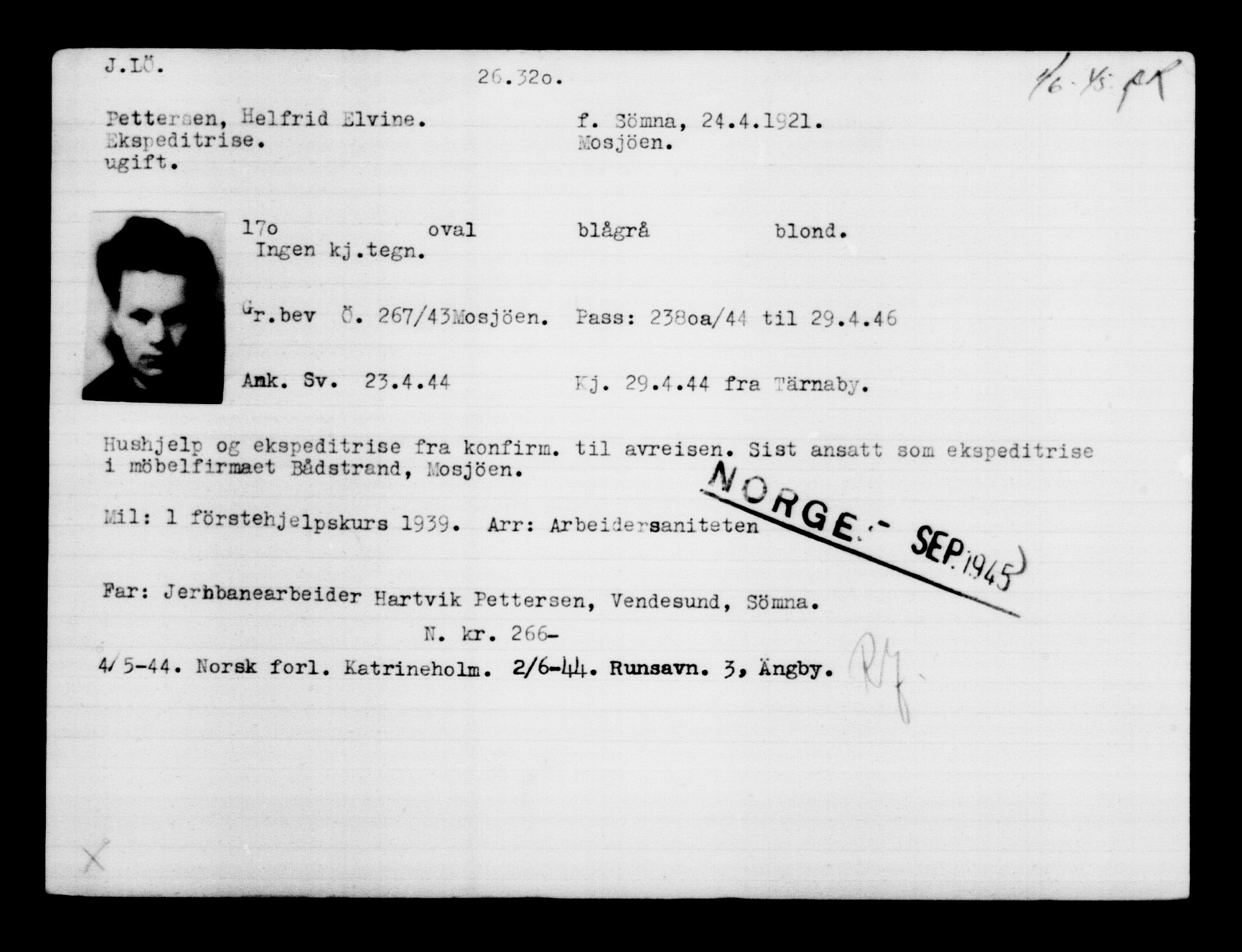 Utenriksstasjonene, Legasjonen i Stockholm, Flyktningkontoret, AV/RA-S-6753/V/Va/L0011: Kjesäterkartoteket, flyktninger med registreringsnr. 25300-28349, 1940-1945, p. 1077