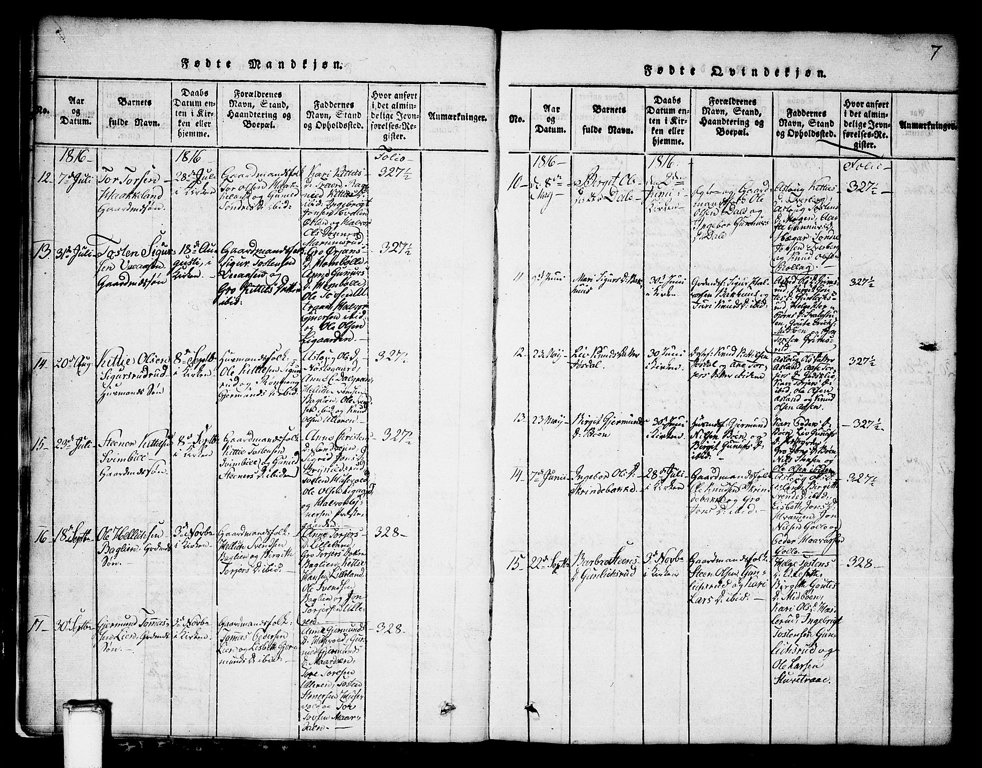 Tinn kirkebøker, SAKO/A-308/G/Ga/L0001: Parish register (copy) no. I 1, 1815-1850, p. 7
