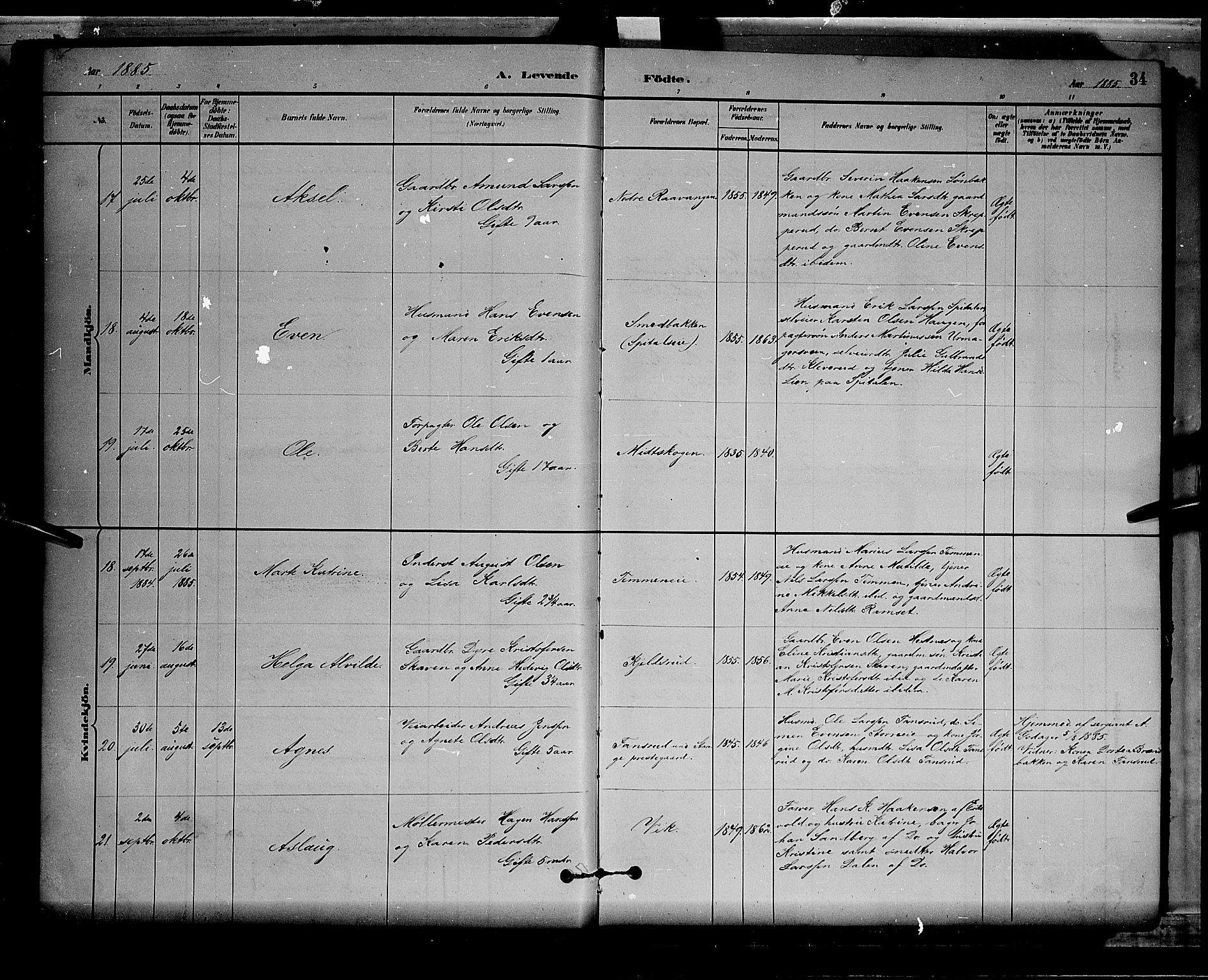 Stange prestekontor, AV/SAH-PREST-002/L/L0008: Parish register (copy) no. 8, 1882-1895, p. 34