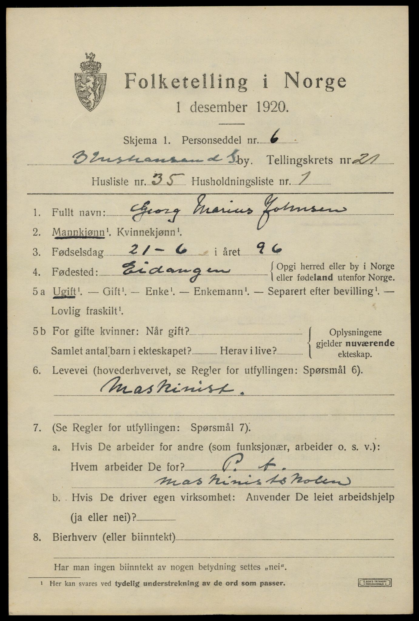 SAK, 1920 census for Kristiansand, 1920, p. 37945