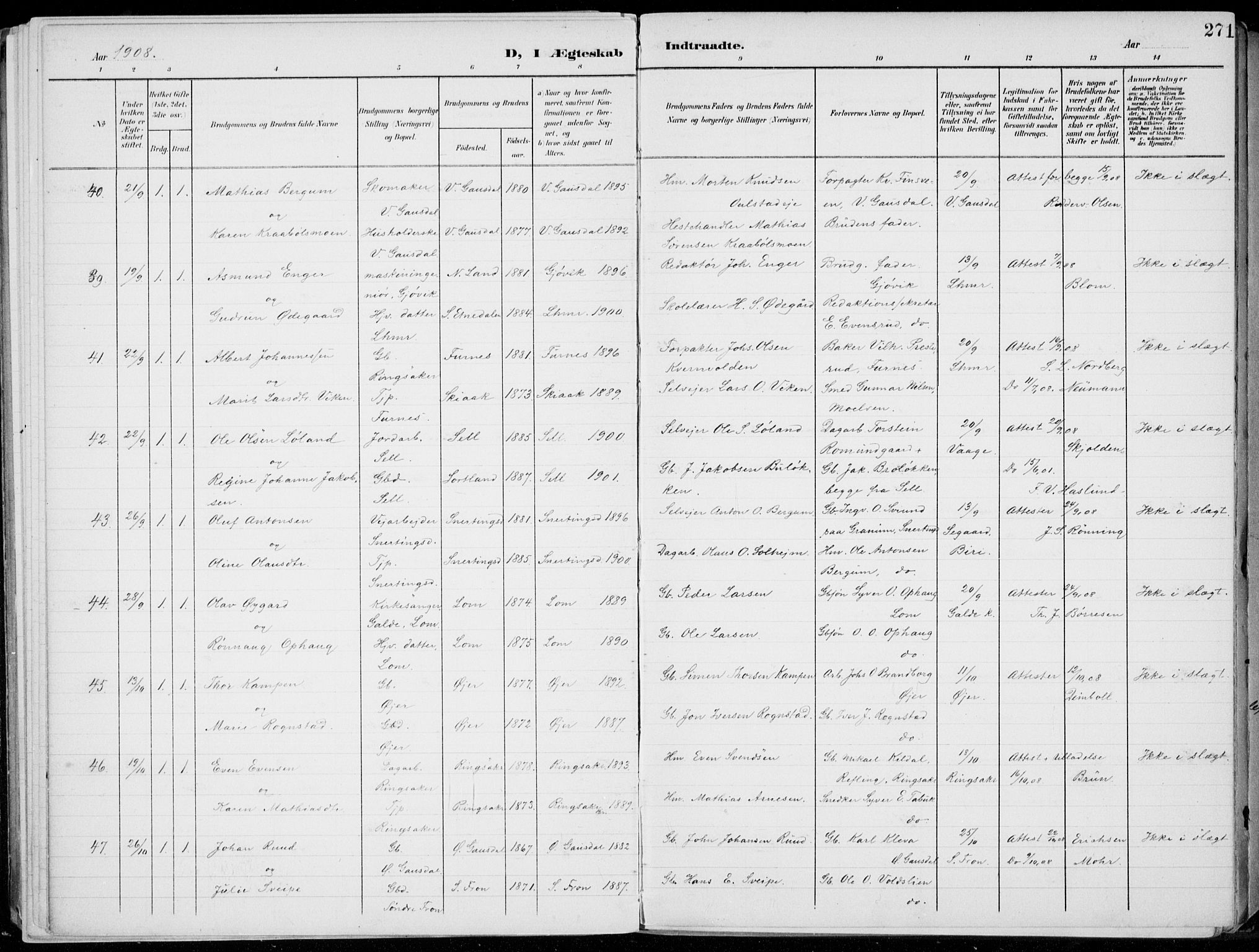 Lillehammer prestekontor, SAH/PREST-088/H/Ha/Haa/L0001: Parish register (official) no. 1, 1901-1916, p. 271