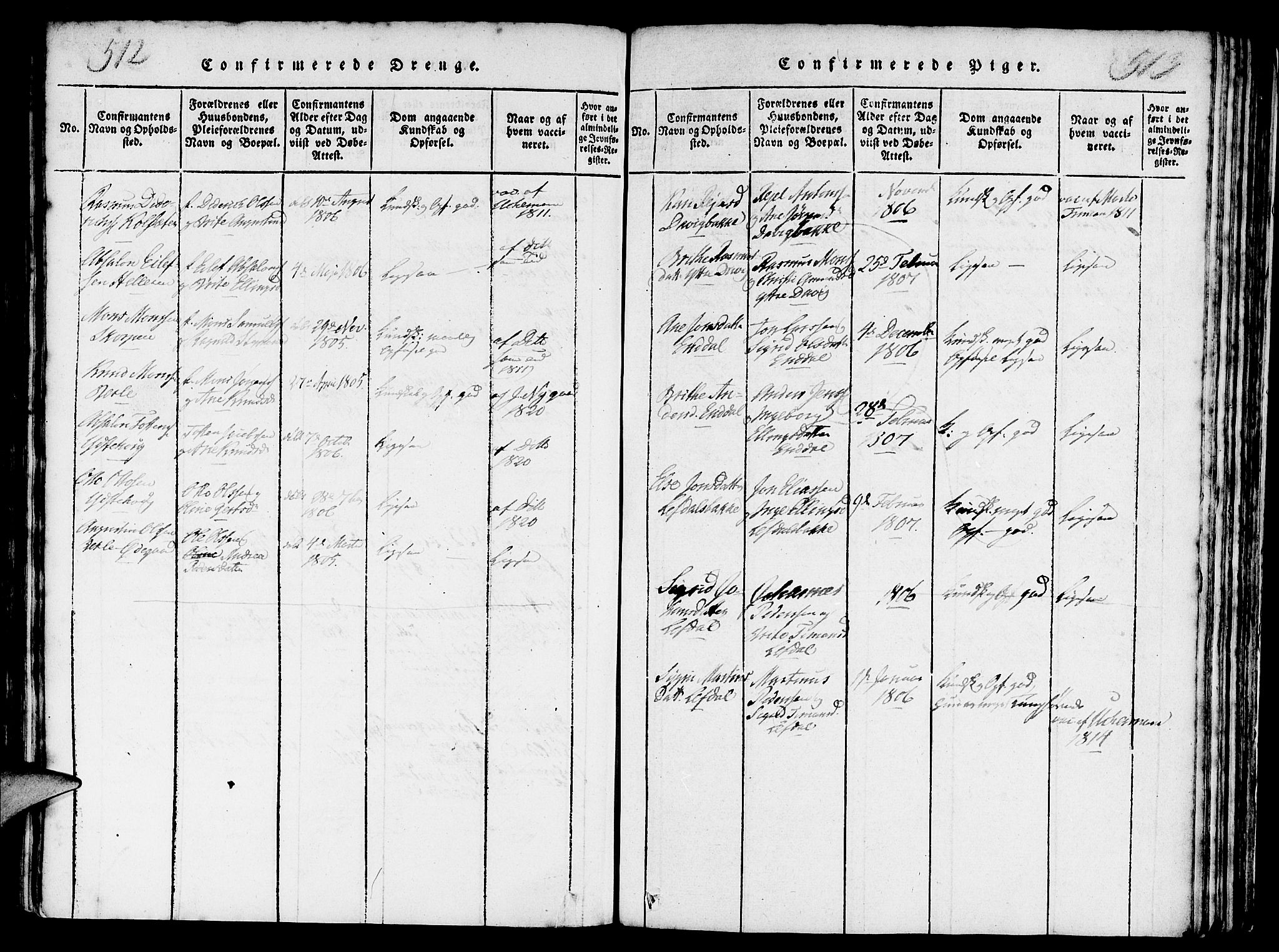 Davik sokneprestembete, AV/SAB-A-79701/H/Haa/Haaa/L0003: Parish register (official) no. A 3, 1816-1830, p. 512-513