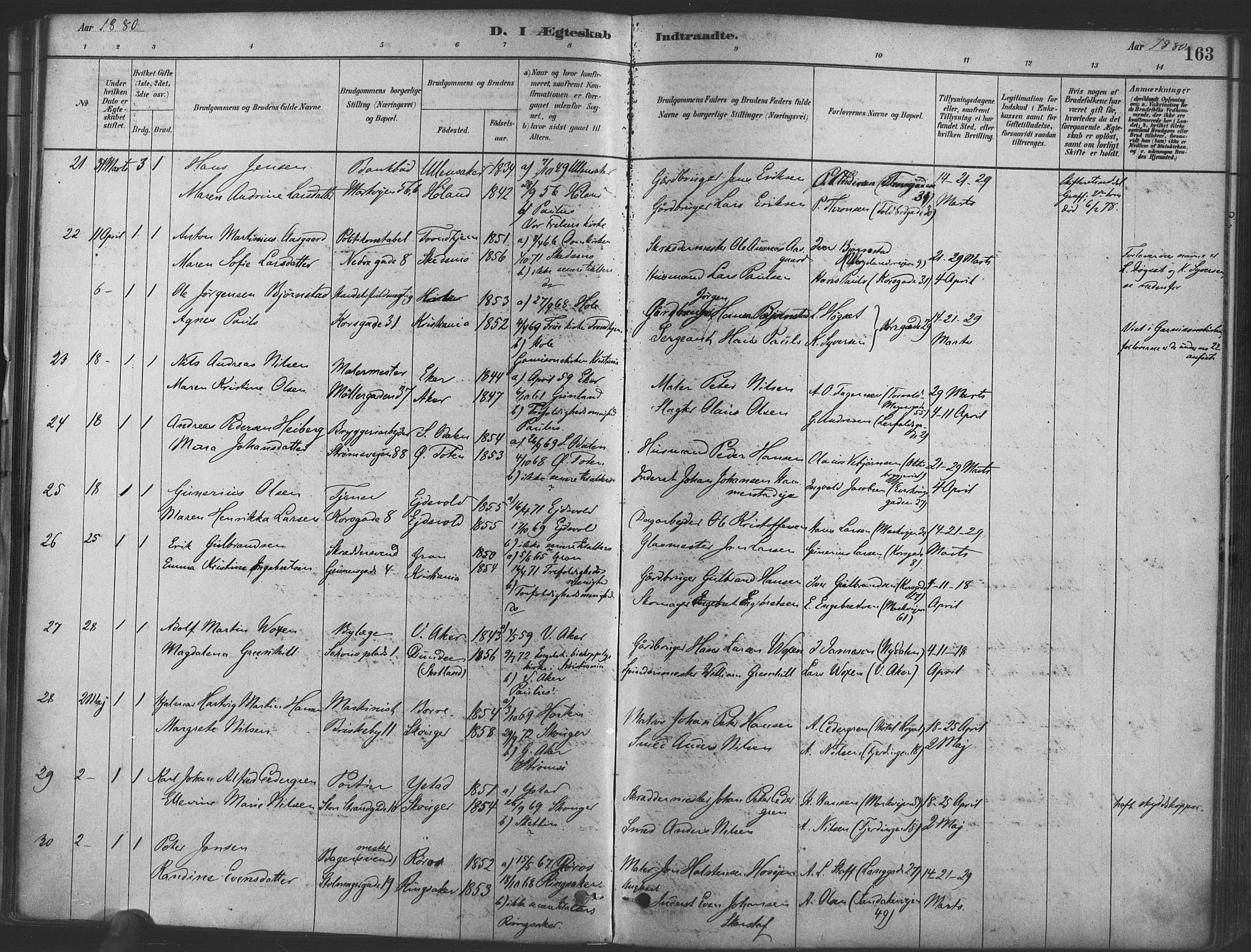 Paulus prestekontor Kirkebøker, AV/SAO-A-10871/F/Fa/L0004: Parish register (official) no. 4, 1879-1891, p. 163