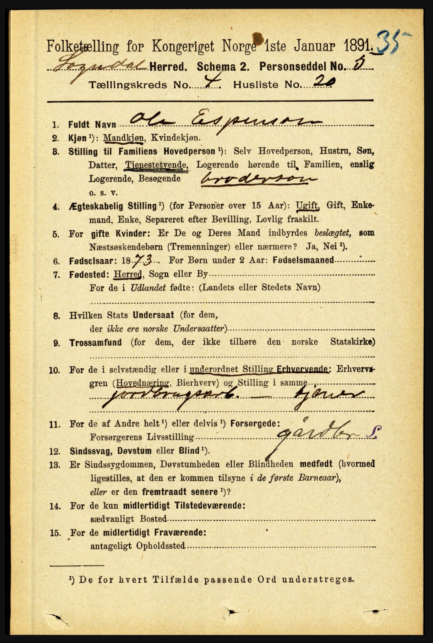 RA, 1891 census for 1420 Sogndal, 1891, p. 2020