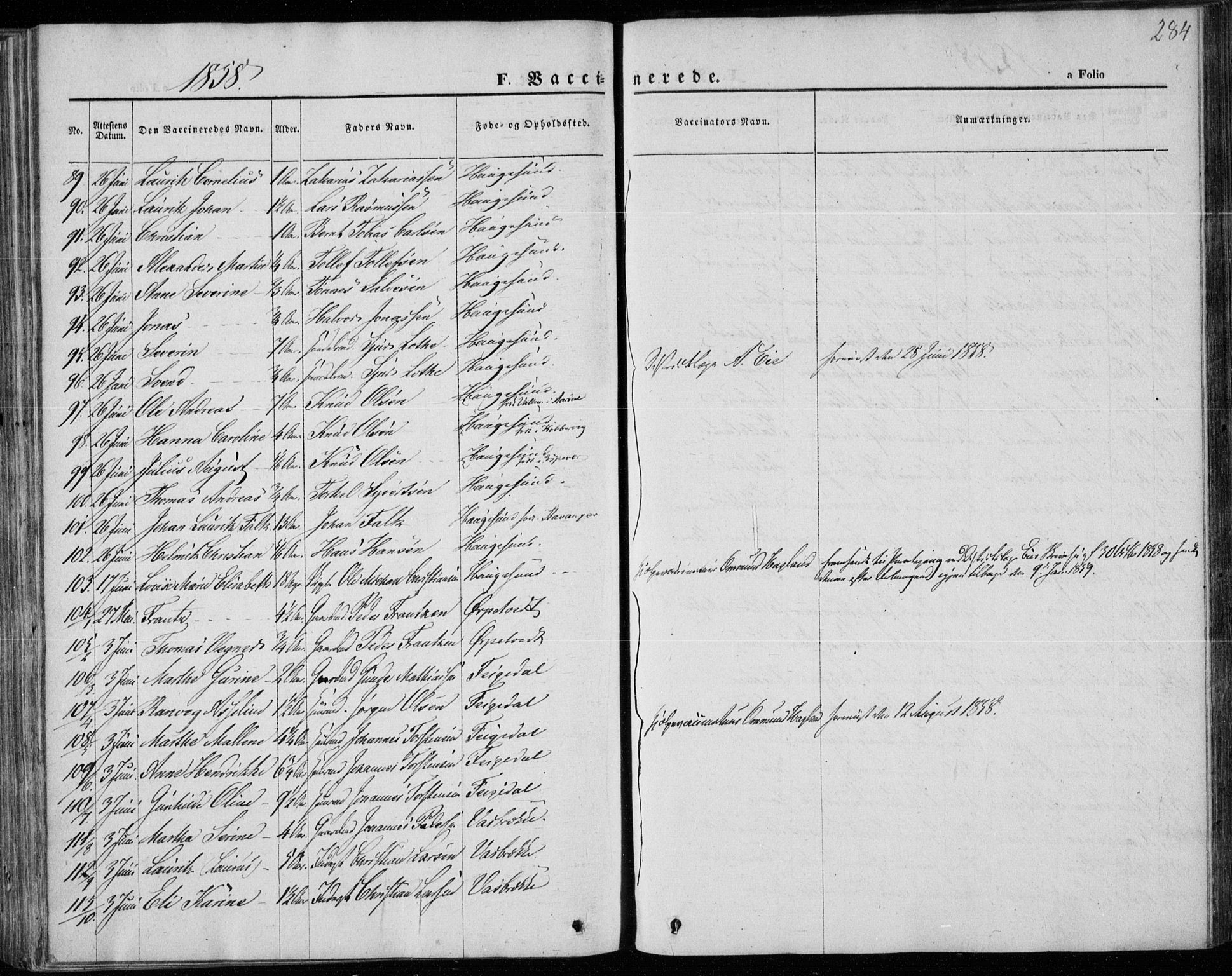 Torvastad sokneprestkontor, AV/SAST-A -101857/H/Ha/Haa/L0011: Parish register (official) no. A 11, 1857-1866, p. 284