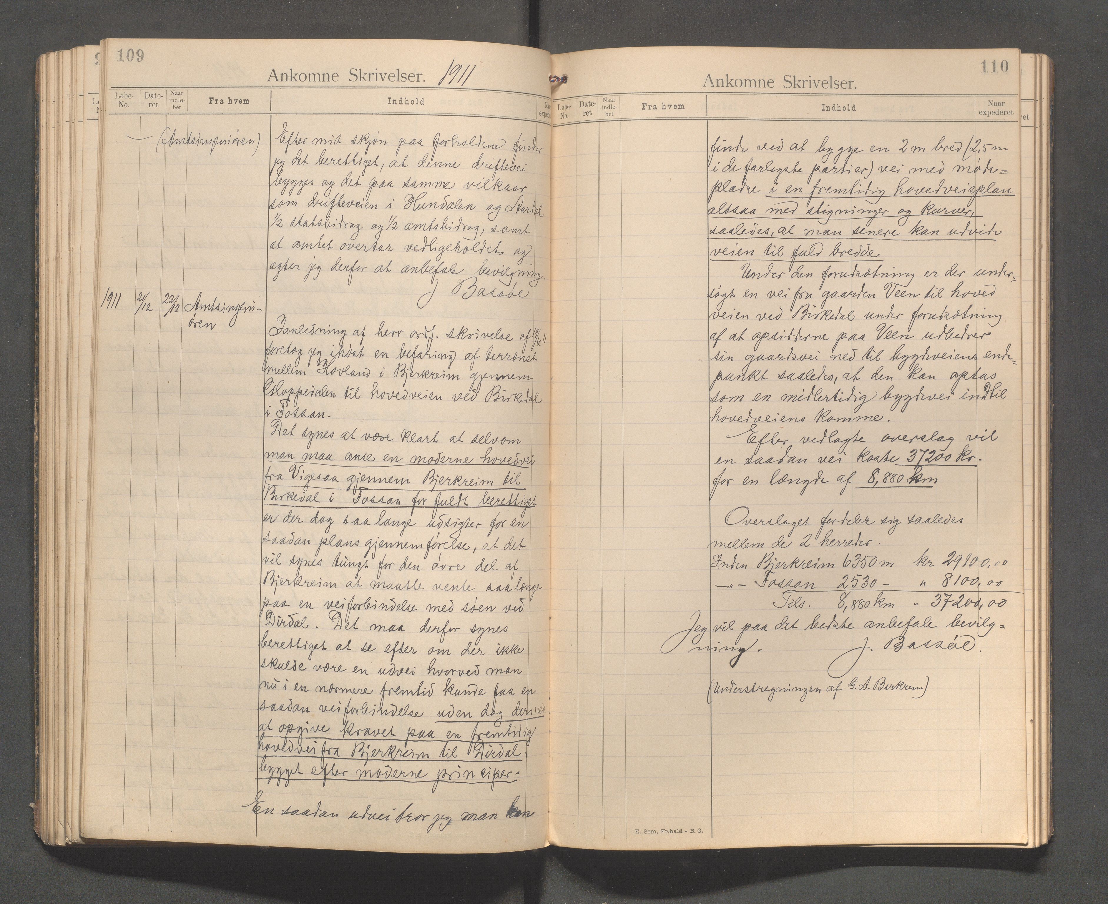 Bjerkreim kommune - Formannskapet/Sentraladministrasjonen, IKAR/K-101531/C/Ca/L0001: Journal, 1896-1911, p. 109-110