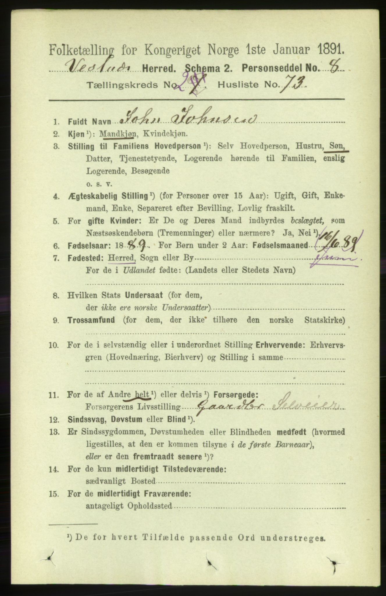 RA, 1891 census for 1535 Vestnes, 1891, p. 571