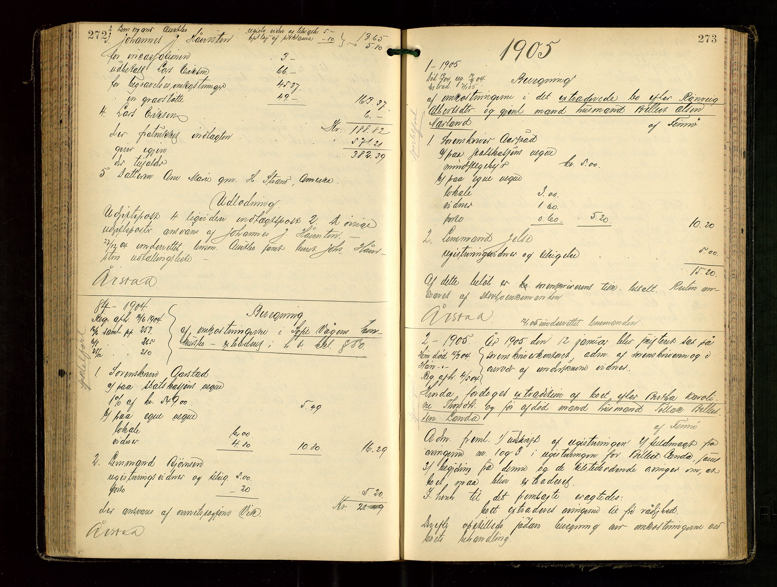 Ryfylke tingrett, AV/SAST-A-100055/001/IV/IVG/L0002: Skifteutlodningsprotokoll Med register, 1903-1907, p. 272-273