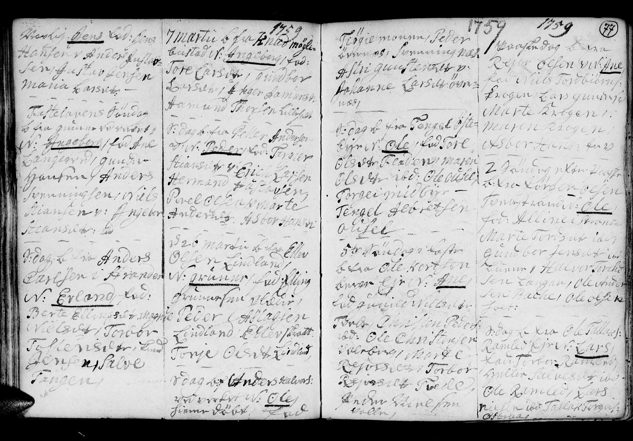 Holt sokneprestkontor, AV/SAK-1111-0021/F/Fb/L0005: Parish register (copy) no. B 5, 1746-1764, p. 77