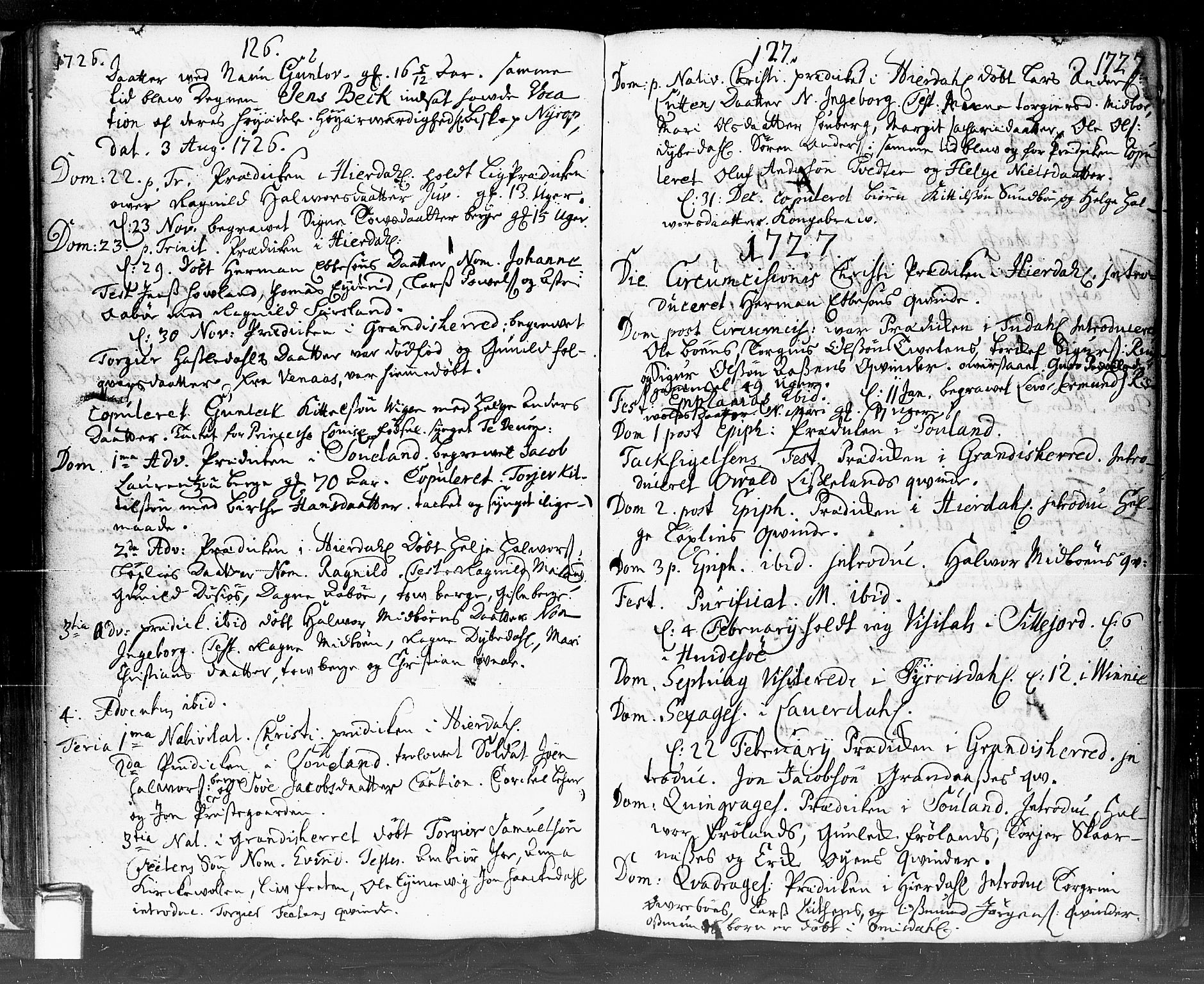 Hjartdal kirkebøker, AV/SAKO-A-270/F/Fa/L0002: Parish register (official) no. I 2, 1716-1754, p. 126-127