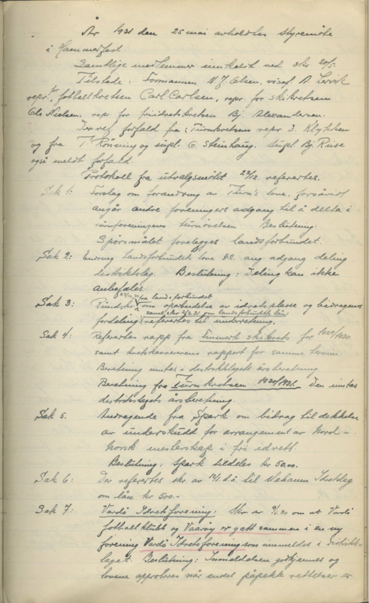 Finnmark Distriktslag for Idrett, FMFB/A-1040/A/L0001: Møteprotokoll, 1919-1940, p. 126