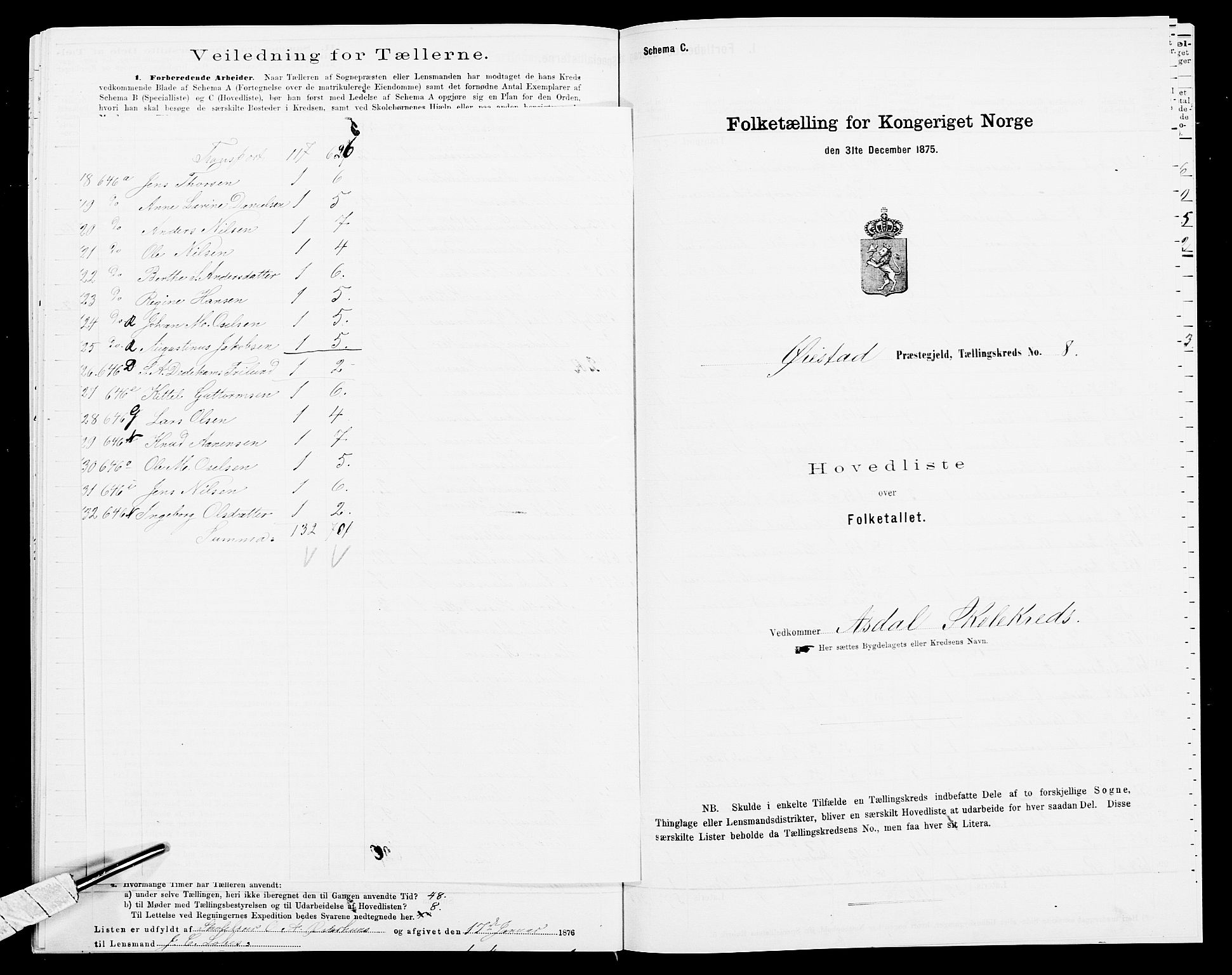 SAK, 1875 census for 0920P Øyestad, 1875, p. 46