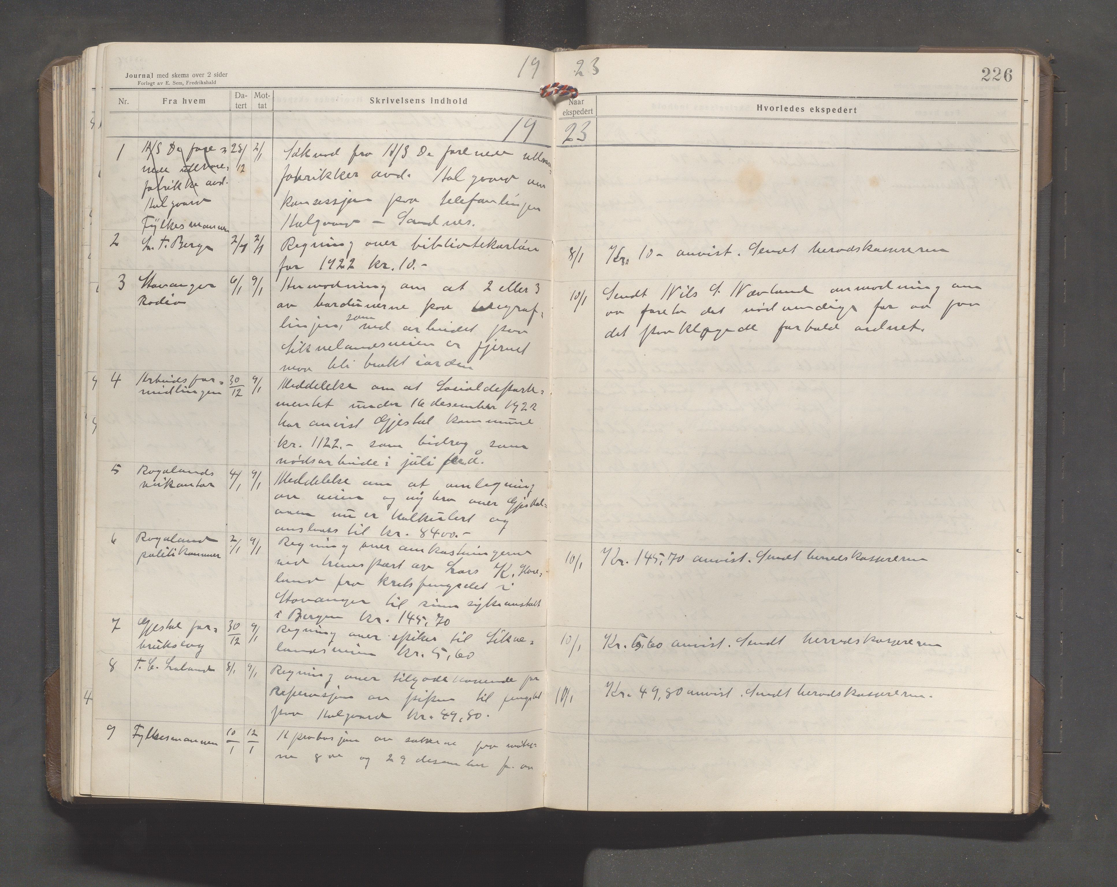 Gjesdal kommune - Formannskapet, IKAR/K-101383/C/Ca/L0004: Brevjournal, 1918-1923, p. 226