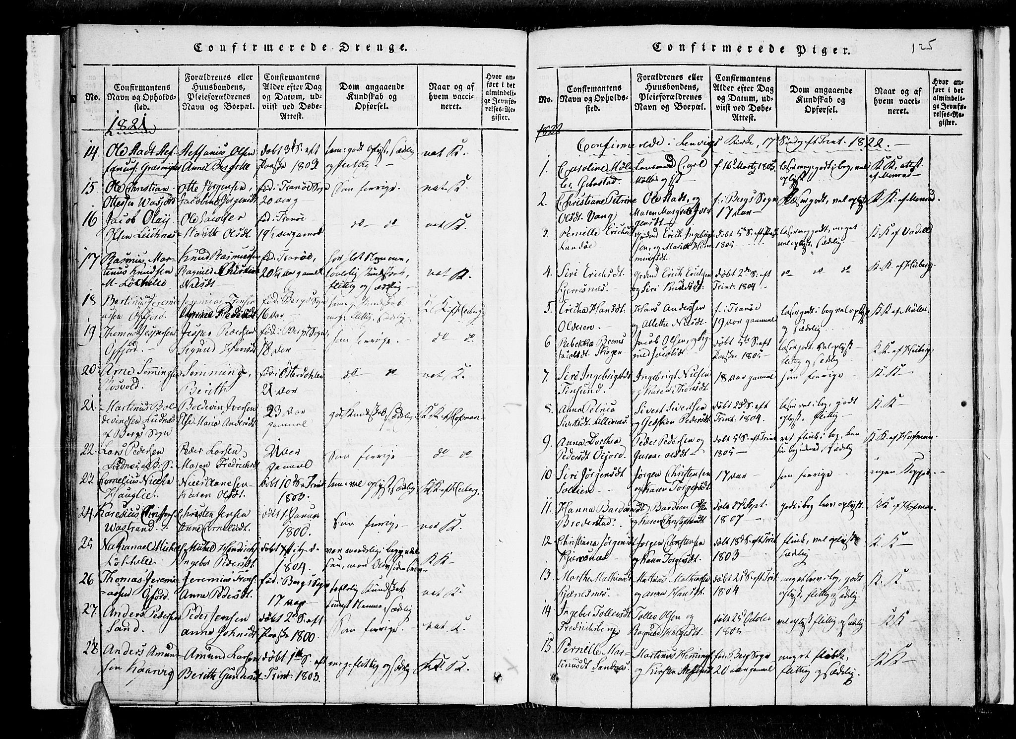 Lenvik sokneprestembete, SATØ/S-1310/H/Ha/Haa/L0003kirke: Parish register (official) no. 3, 1820-1831, p. 125