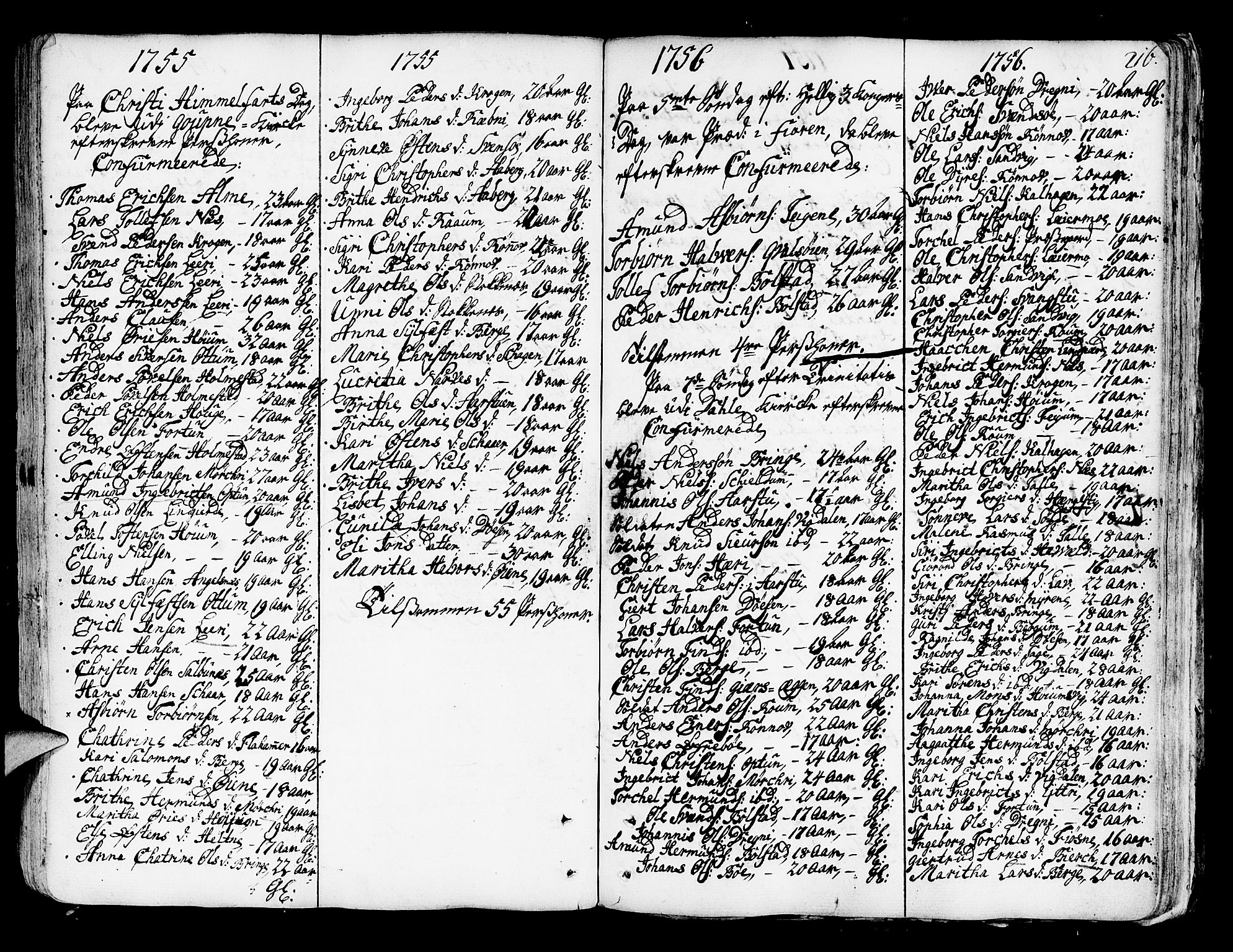 Luster sokneprestembete, SAB/A-81101/H/Haa/Haaa/L0001: Parish register (official) no. A 1, 1731-1803, p. 216