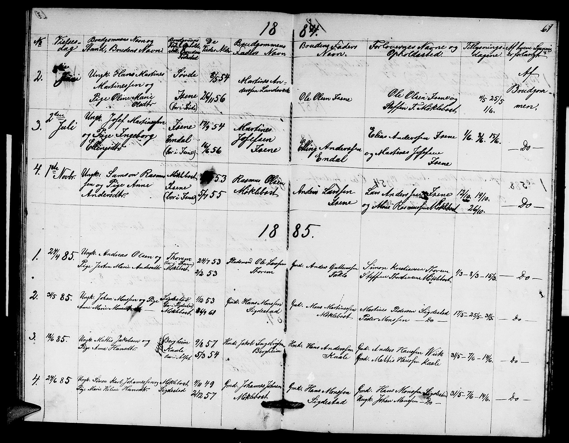 Davik sokneprestembete, AV/SAB-A-79701/H/Hab/Habd/L0001: Parish register (copy) no. D 1, 1866-1891, p. 61